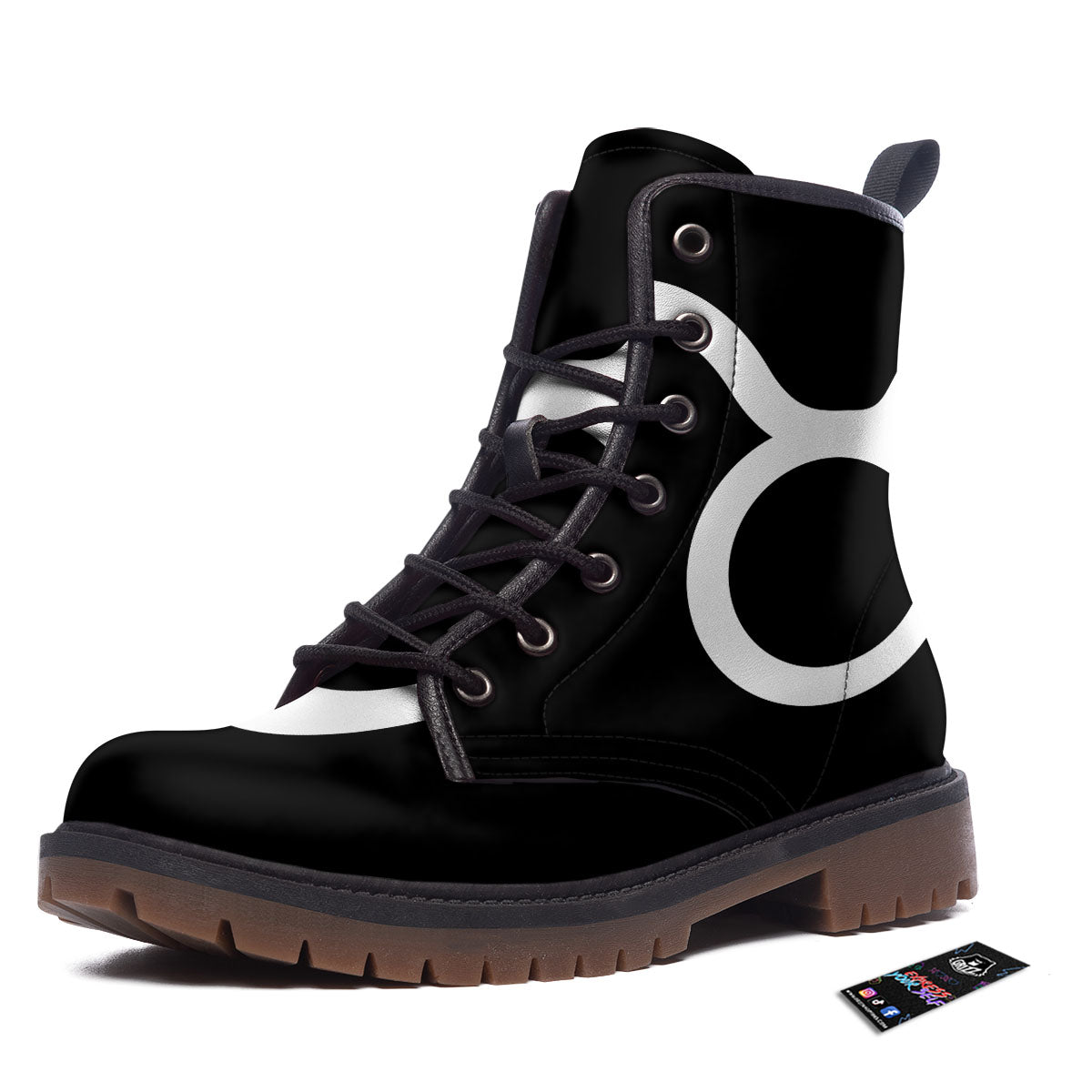 Taurus Sign White And Black Print Work Boots-grizzshop