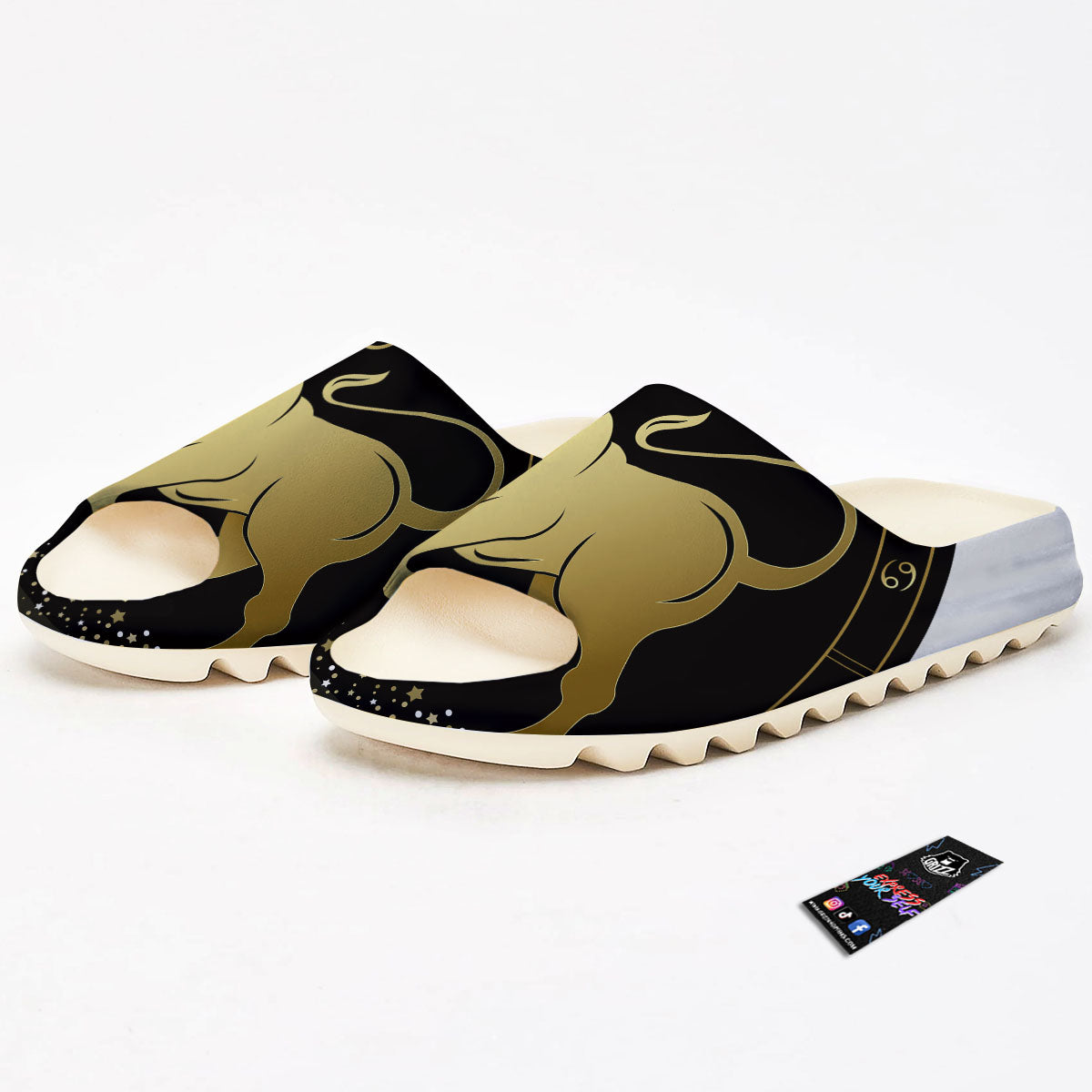 Taurus Sign Black And Gold Print Sandals-grizzshop