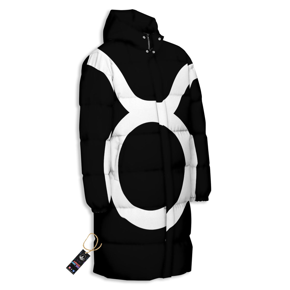 Taurus Sign White And Black Print Long Down Jacket