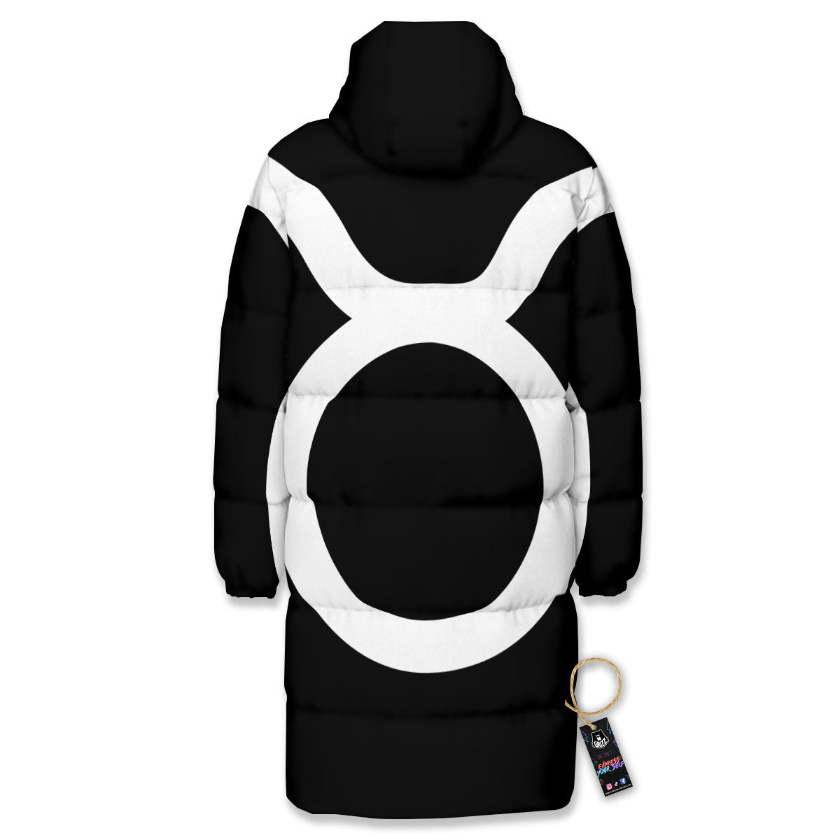 Taurus Sign White And Black Print Long Down Jacket