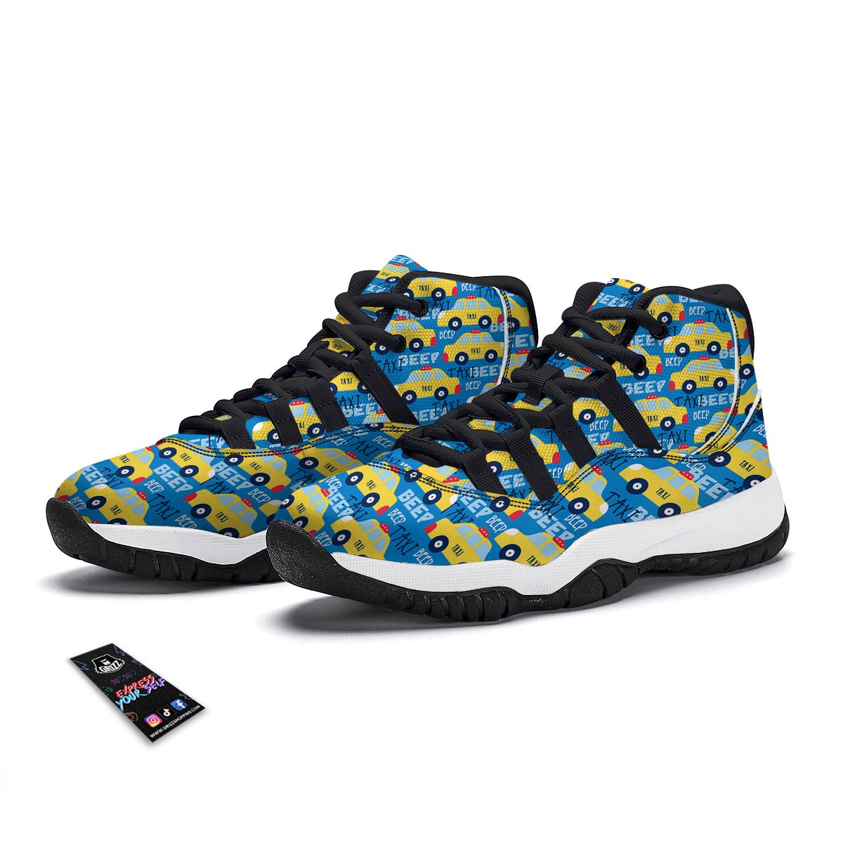 Taxi Car Pattern Print Black Bball Shoes-grizzshop