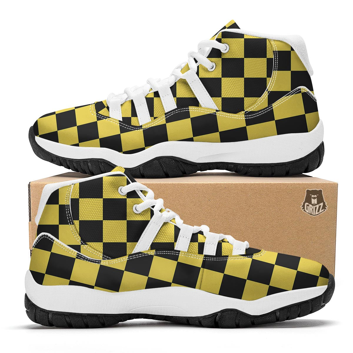 Taxi Pattern Print White Bball Shoes-grizzshop