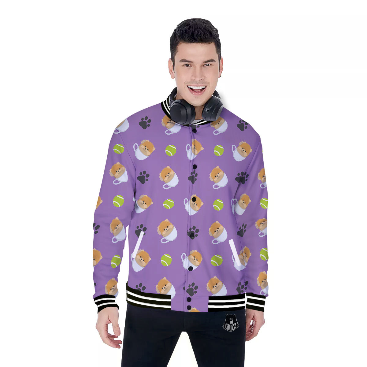Tea Cup Pomeranian Print Pattern Baseball Jacket-grizzshop