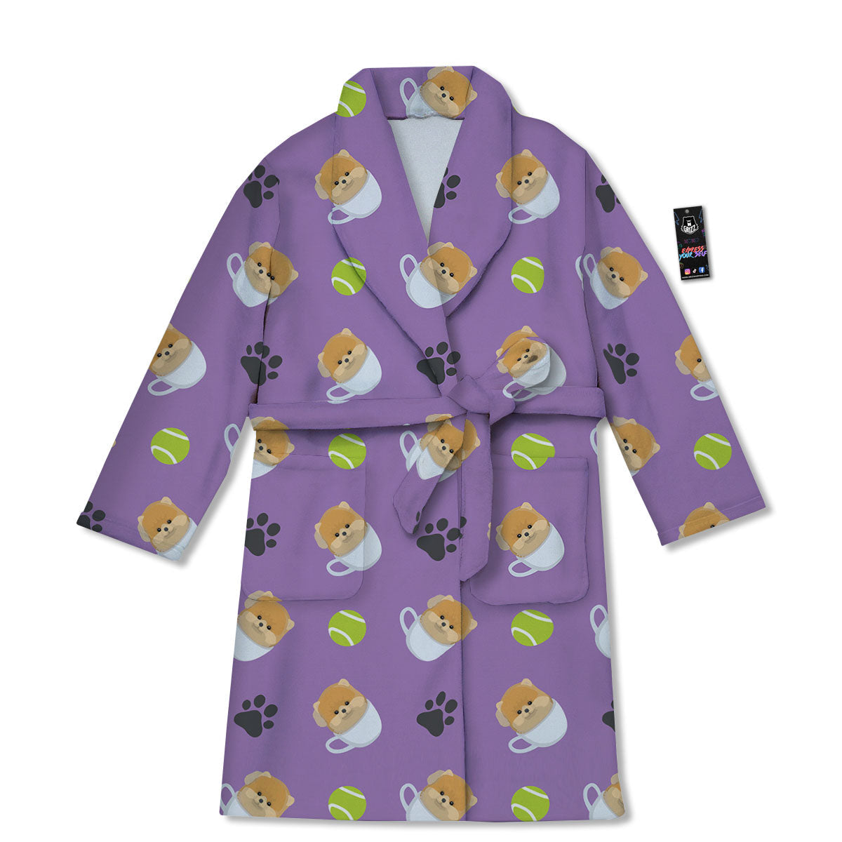 Tea Cup Pomeranian Print Pattern Bathrobe-grizzshop