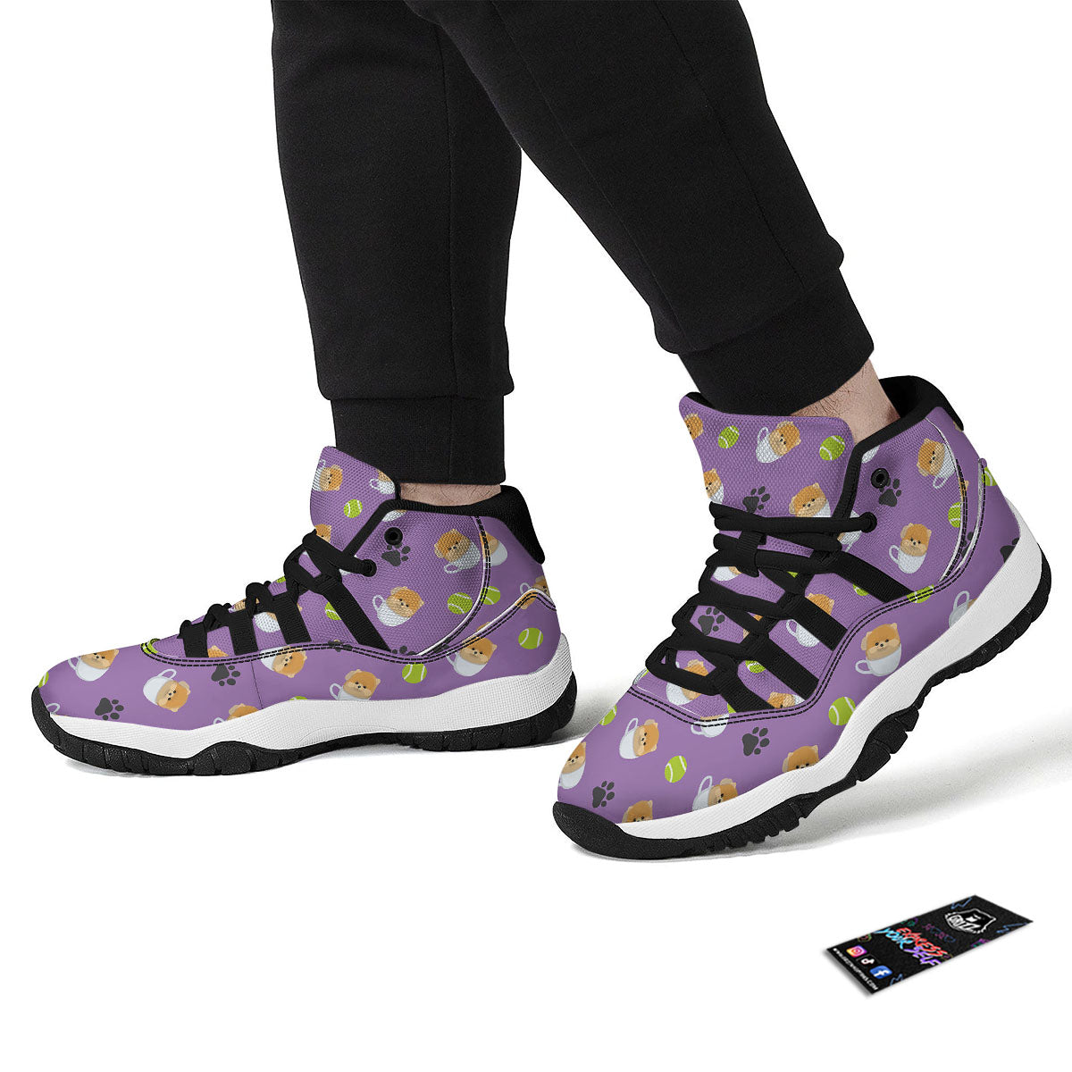 Tea Cup Pomeranian Print Pattern Black Bball Shoes-grizzshop