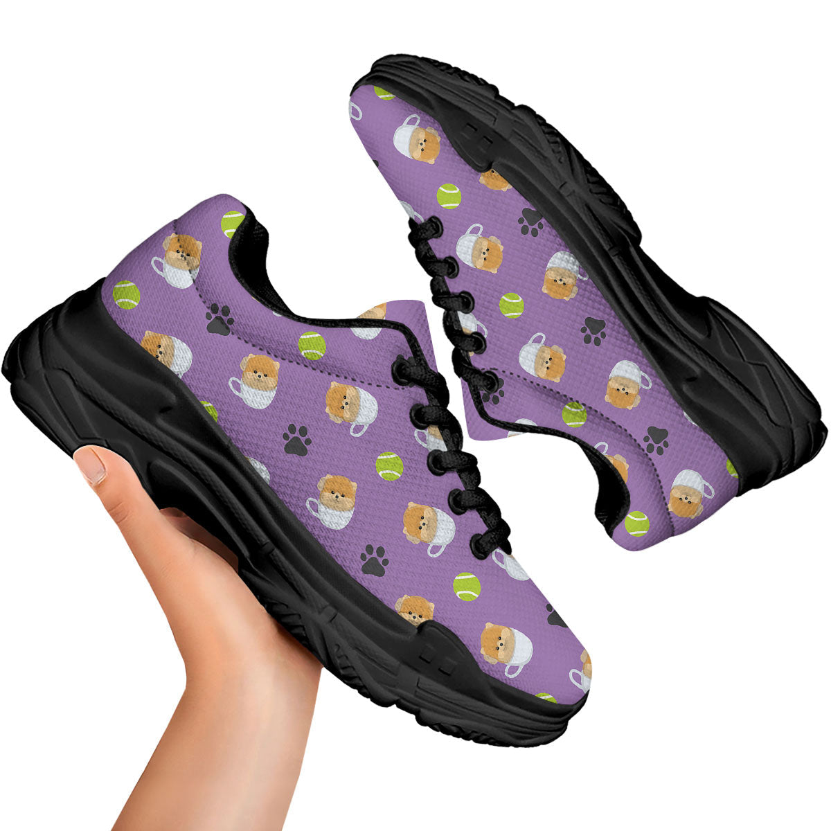 Tea Cup Pomeranian Print Pattern Black Chunky Shoes-grizzshop