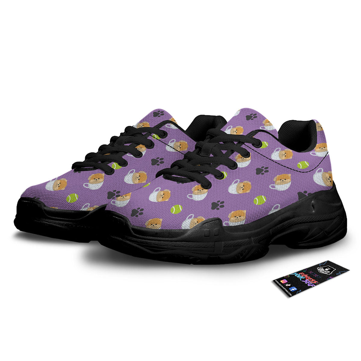 Tea Cup Pomeranian Print Pattern Black Chunky Shoes-grizzshop