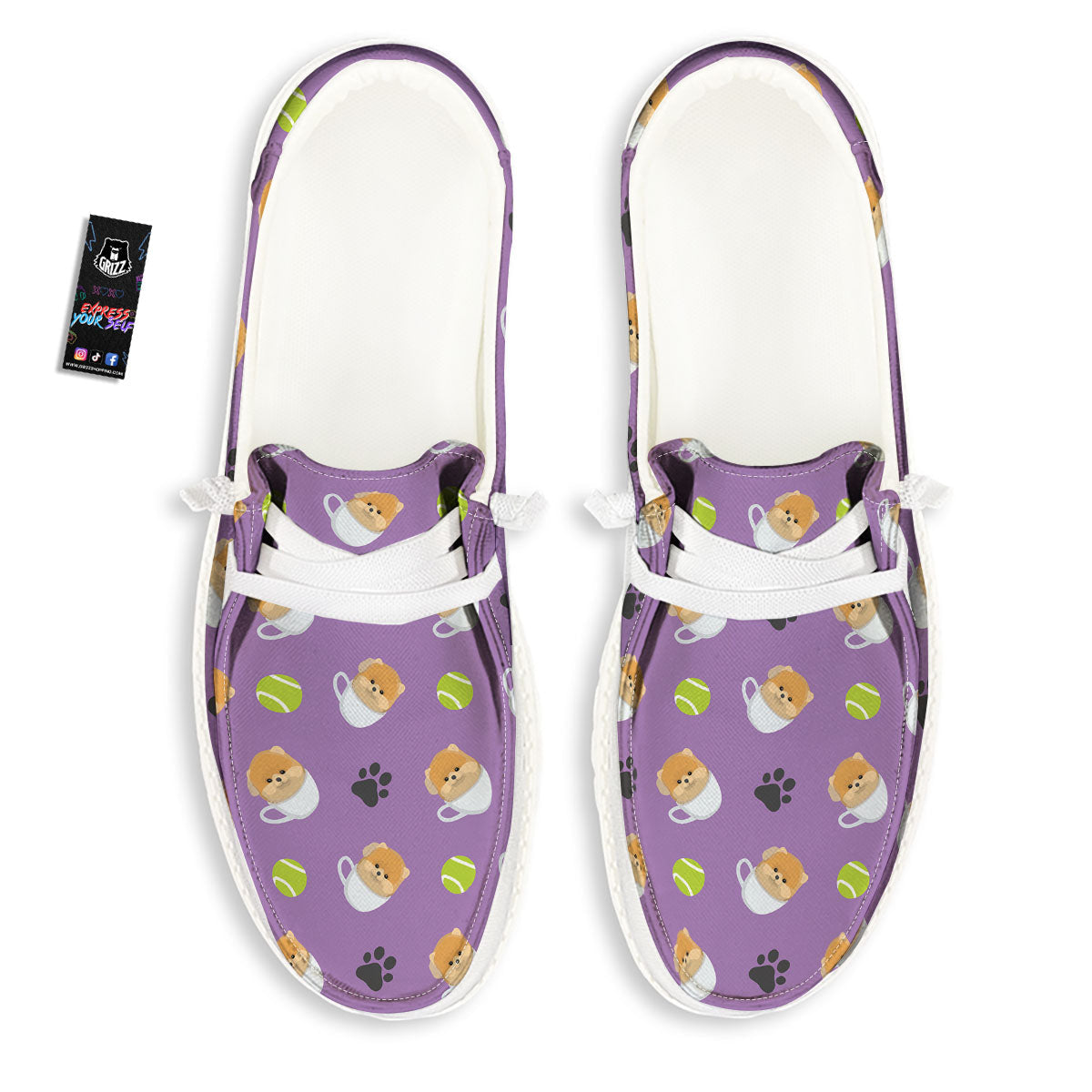 Tea Cup Pomeranian Print Pattern Black Loafers-grizzshop