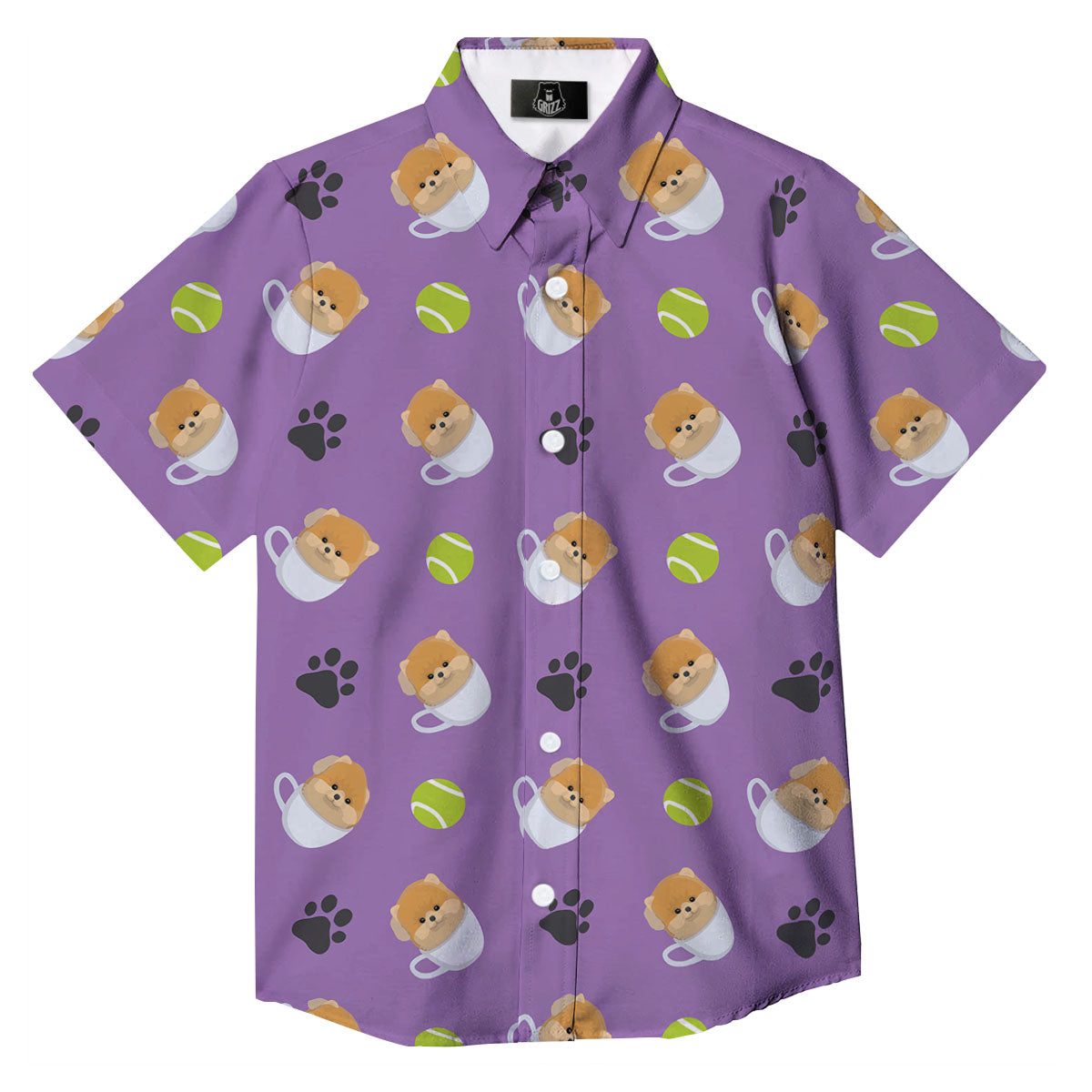 Tea Cup Pomeranian Print Pattern Button Up Shirt-grizzshop