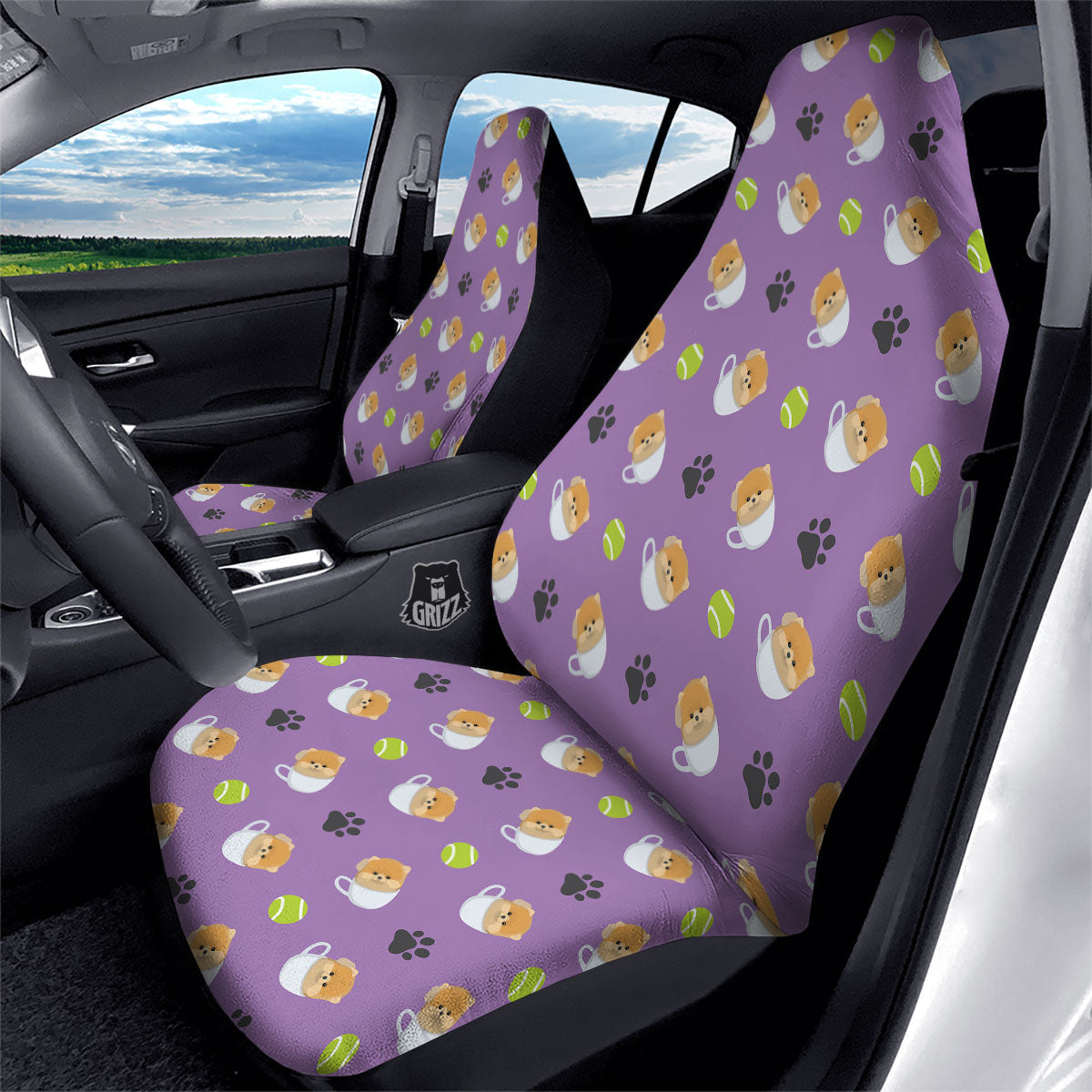 Tea Cup Pomeranian Print Pattern Car Seat Covers-grizzshop