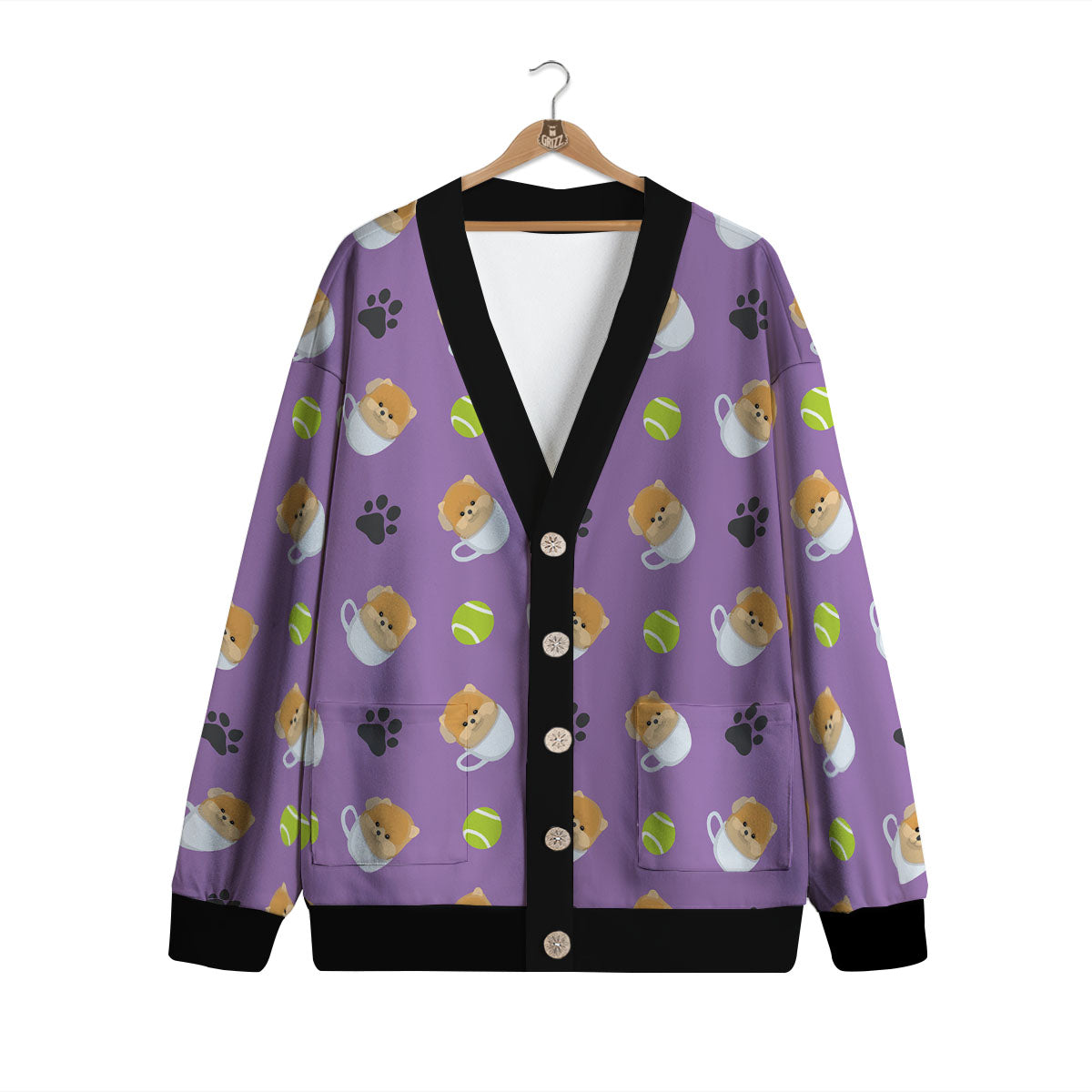 Tea Cup Pomeranian Print Pattern Cardigan-grizzshop