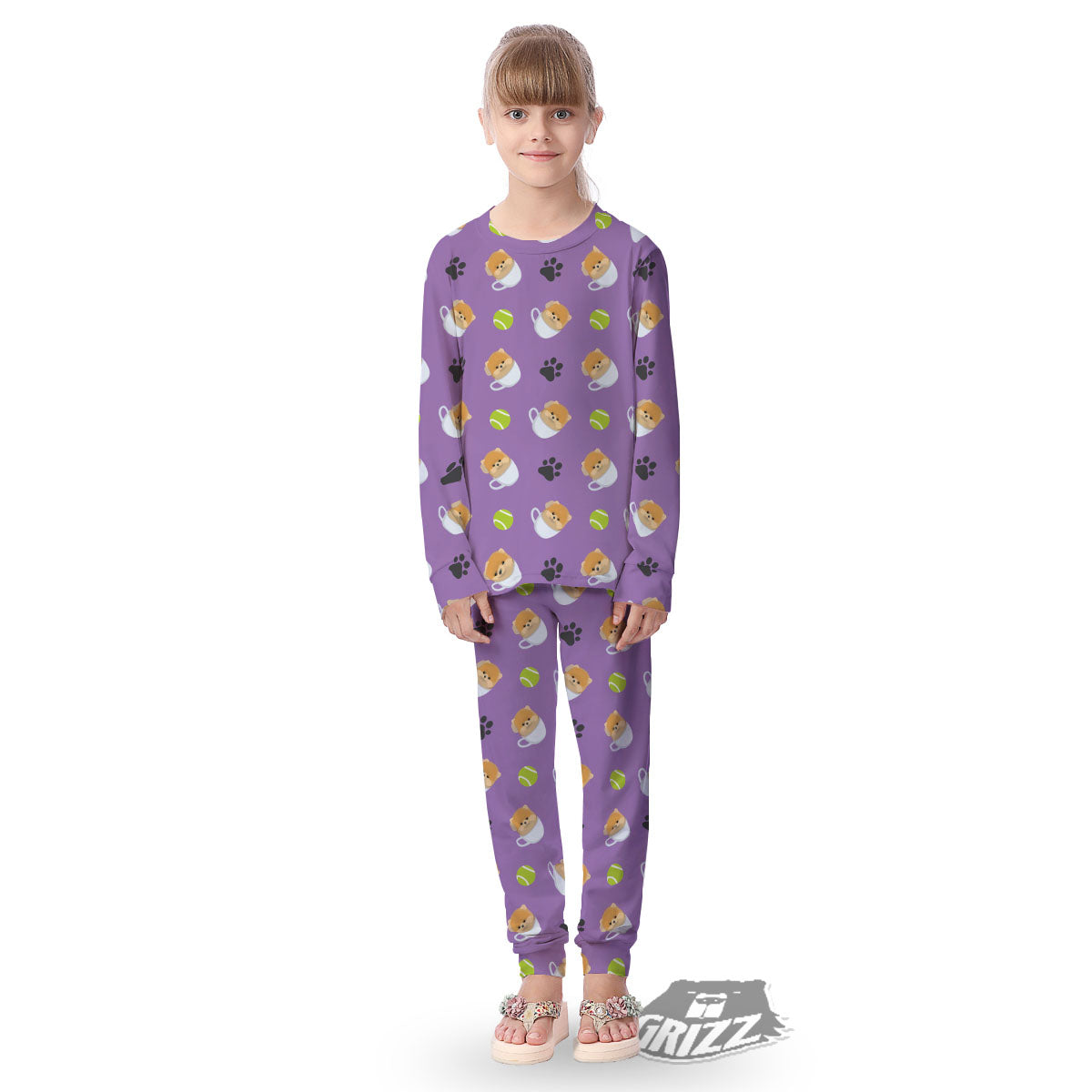 Tea Cup Pomeranian Print Pattern Kid's Pajamas-grizzshop