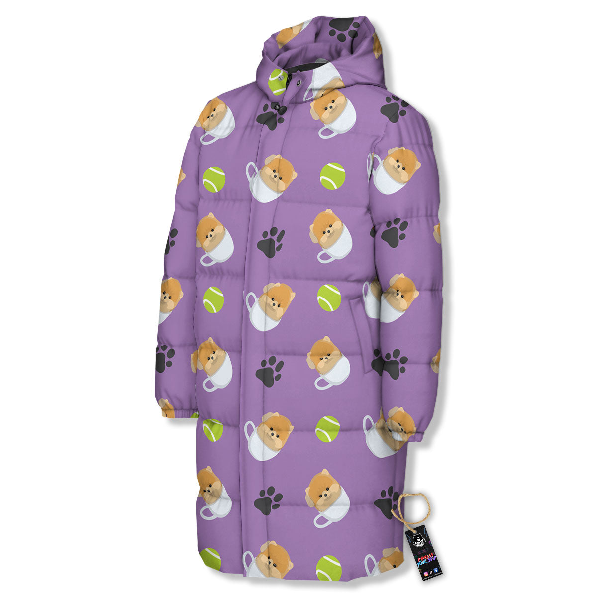 Tea Cup Pomeranian Print Pattern Long Down Jacket-grizzshop