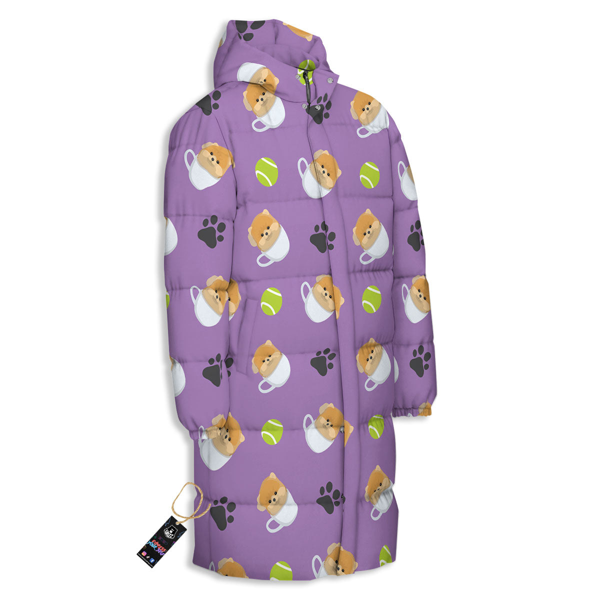 Tea Cup Pomeranian Print Pattern Long Down Jacket-grizzshop