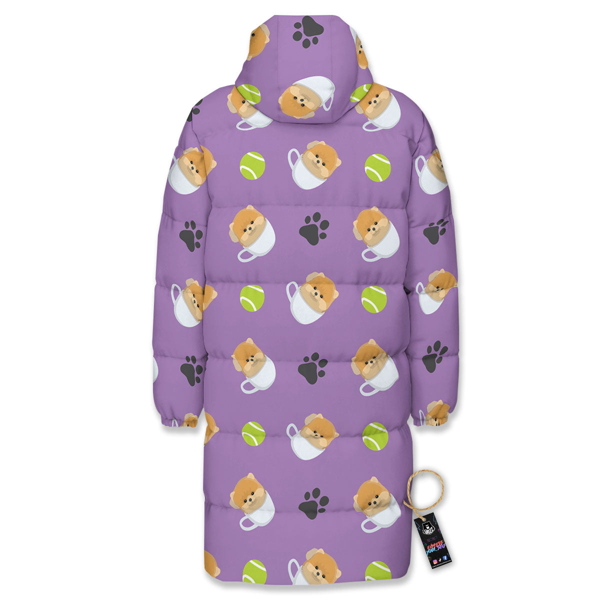 Tea Cup Pomeranian Print Pattern Long Down Jacket-grizzshop