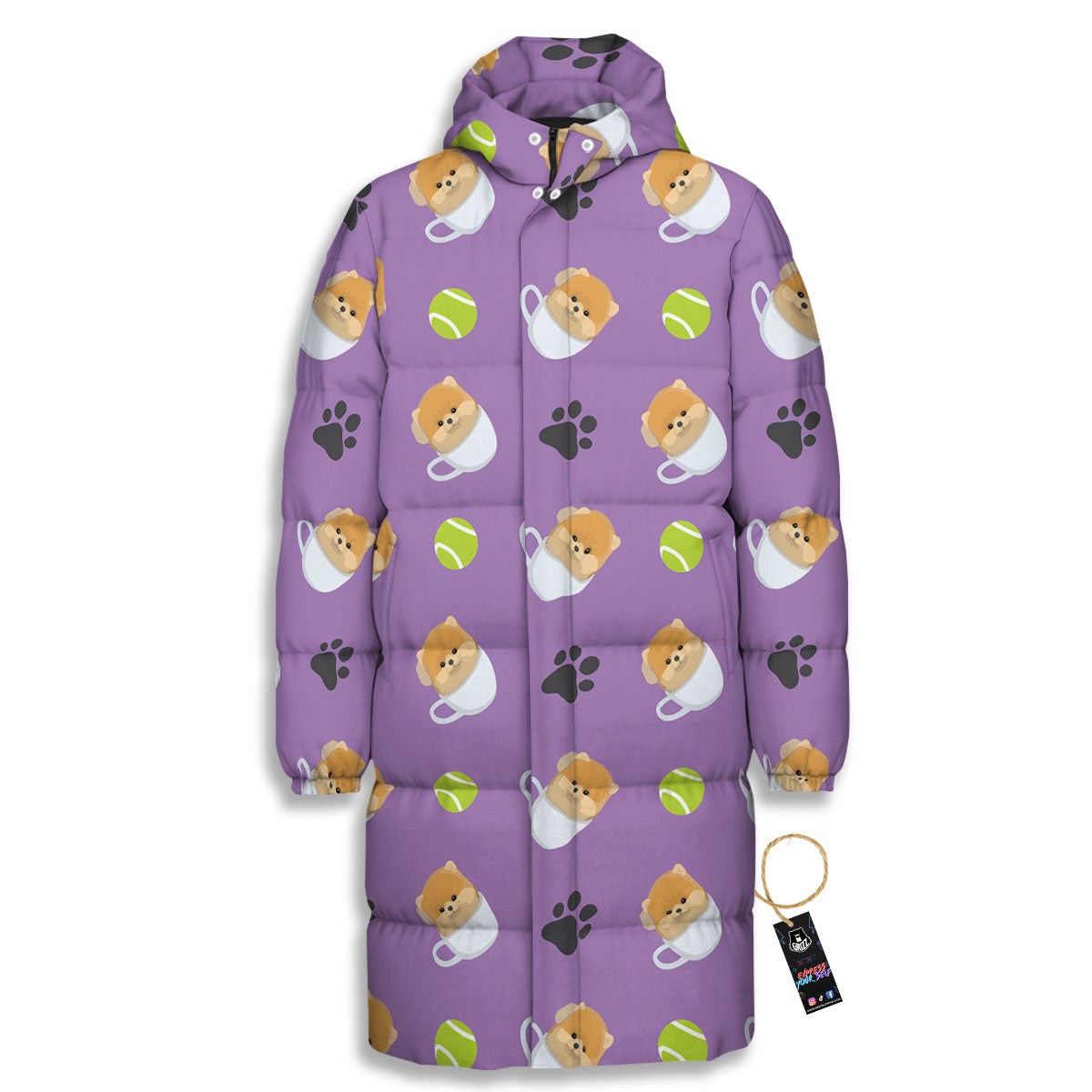 Tea Cup Pomeranian Print Pattern Long Down Jacket-grizzshop