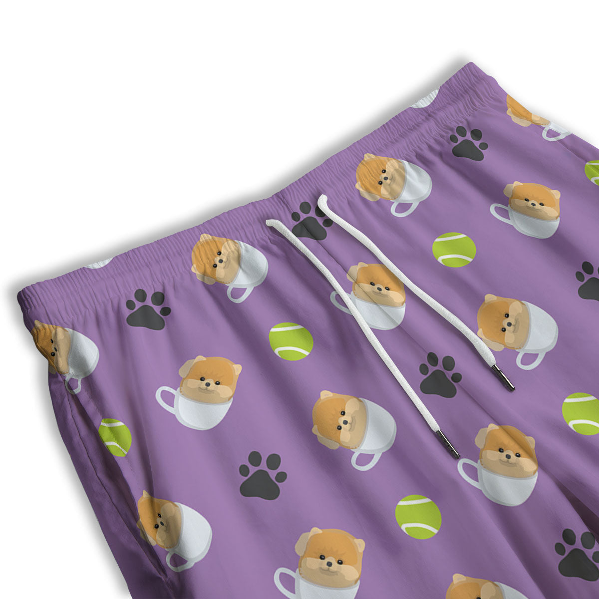 Tea Cup Pomeranian Print Pattern Men's Athletic Shorts
