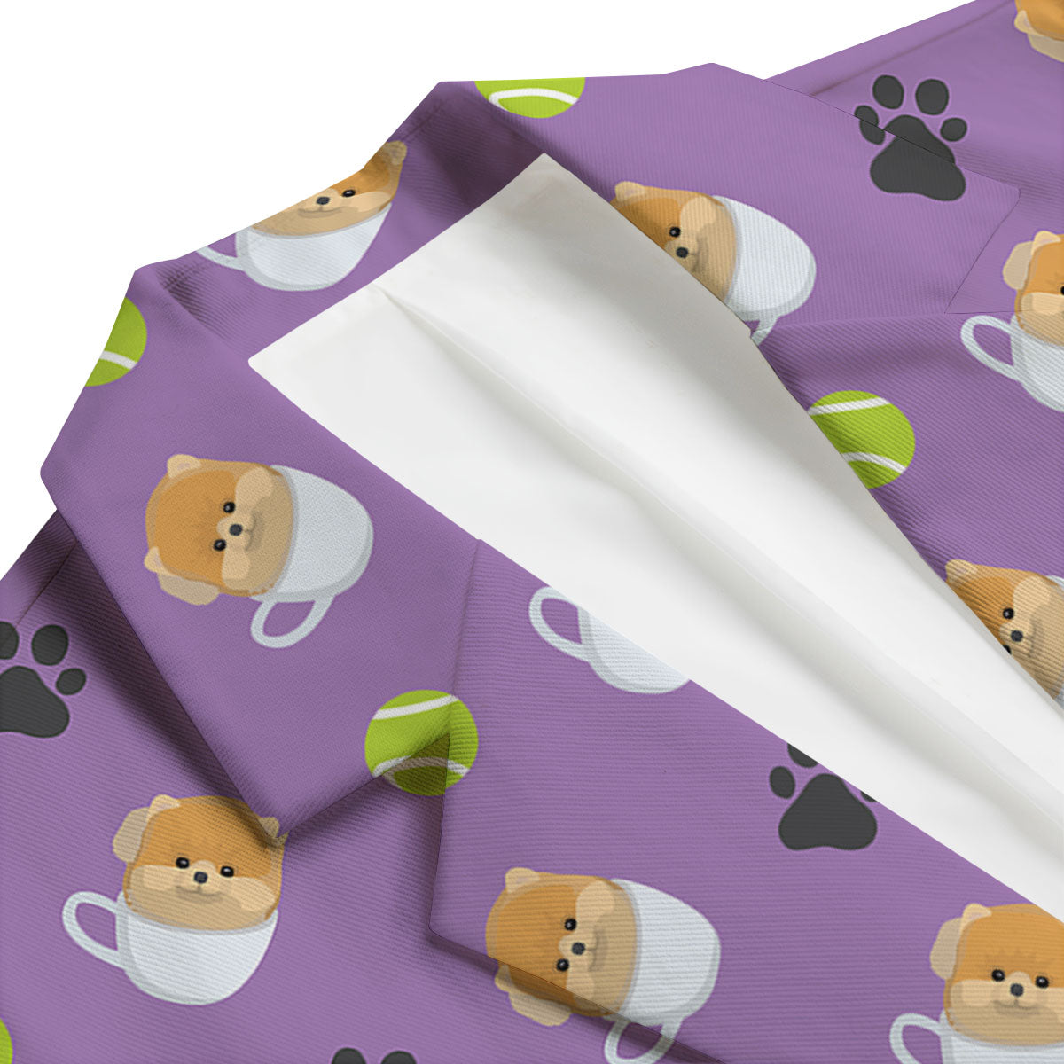 Tea Cup Pomeranian Print Pattern Men's Blazer-grizzshop