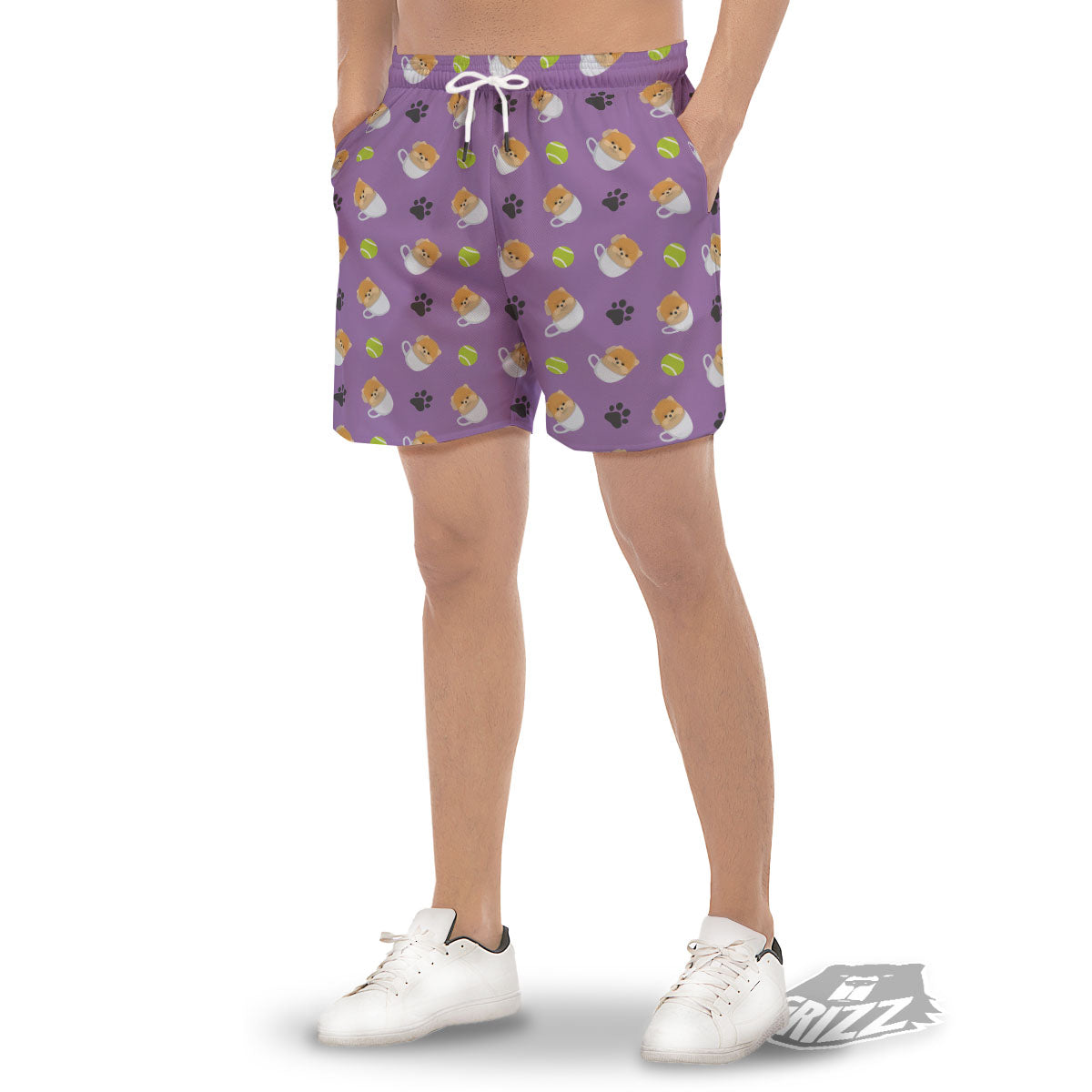 Tea Cup Pomeranian Print Pattern Men's Gym Shorts-grizzshop