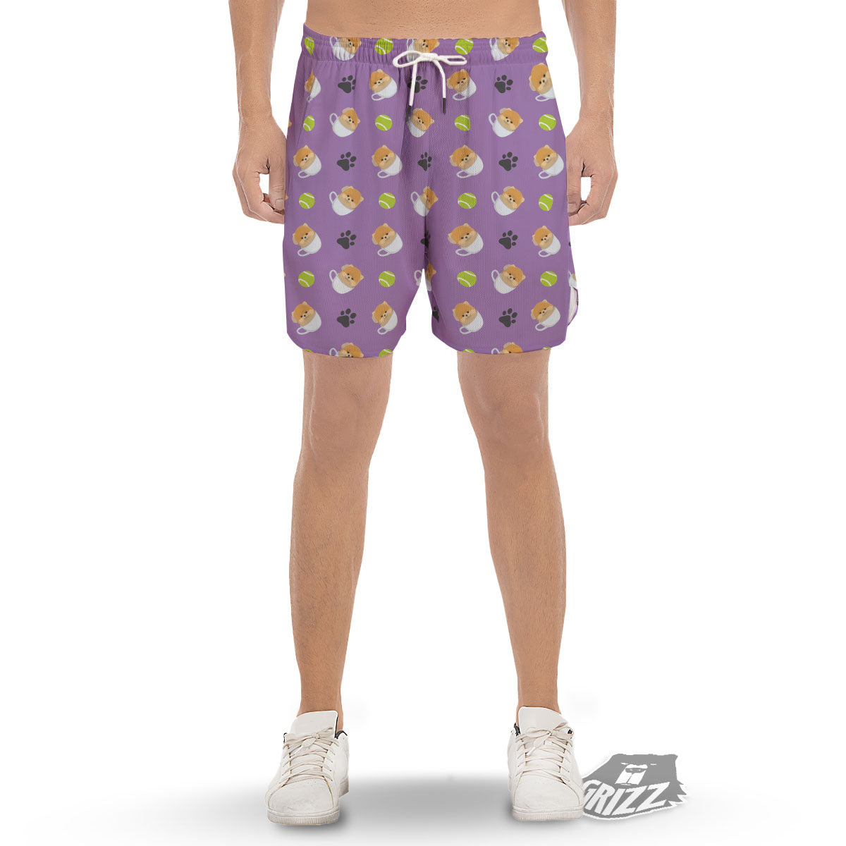 Tea Cup Pomeranian Print Pattern Men's Gym Shorts-grizzshop