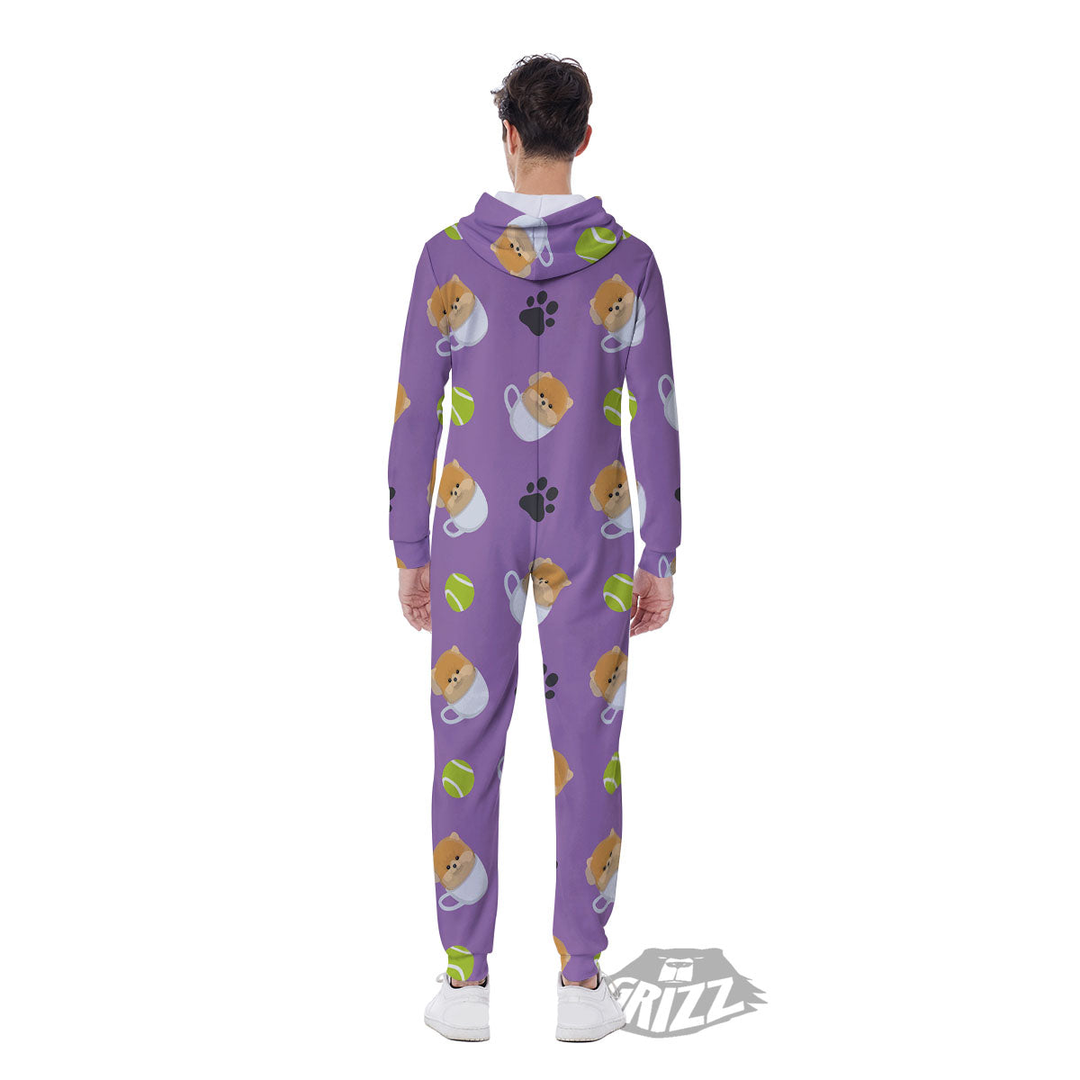 Tea Cup Pomeranian Print Pattern Men's Jumpsuit-grizzshop