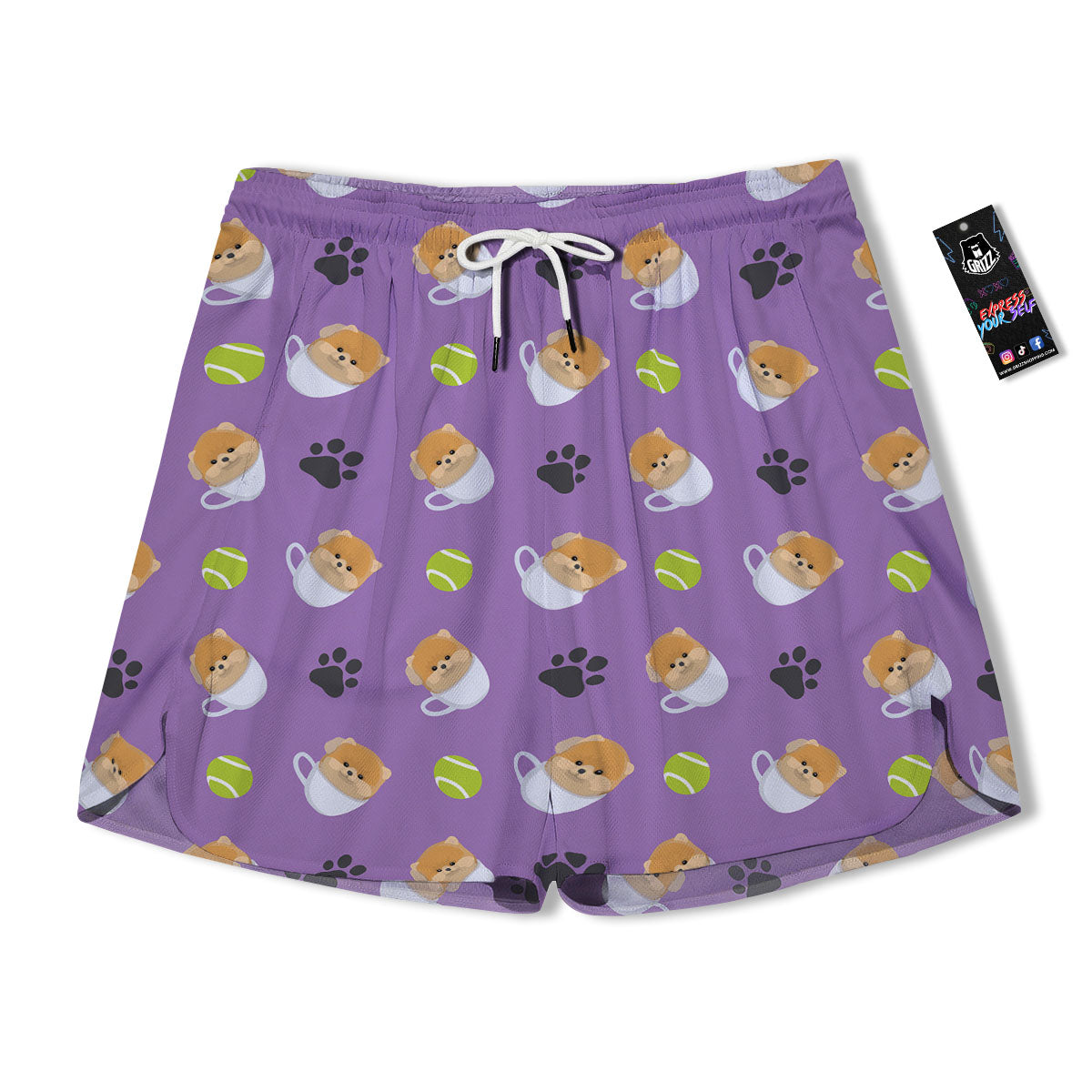 Tea Cup Pomeranian Print Pattern Men's Running Shorts-grizzshop