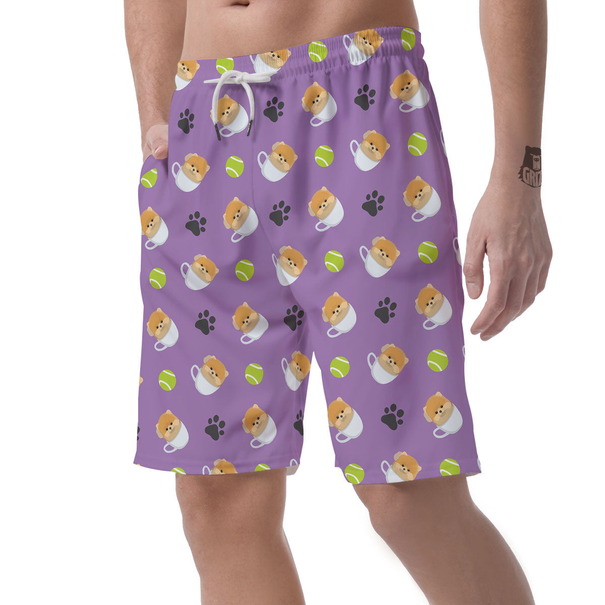 Tea Cup Pomeranian Print Pattern Men's Shorts-grizzshop