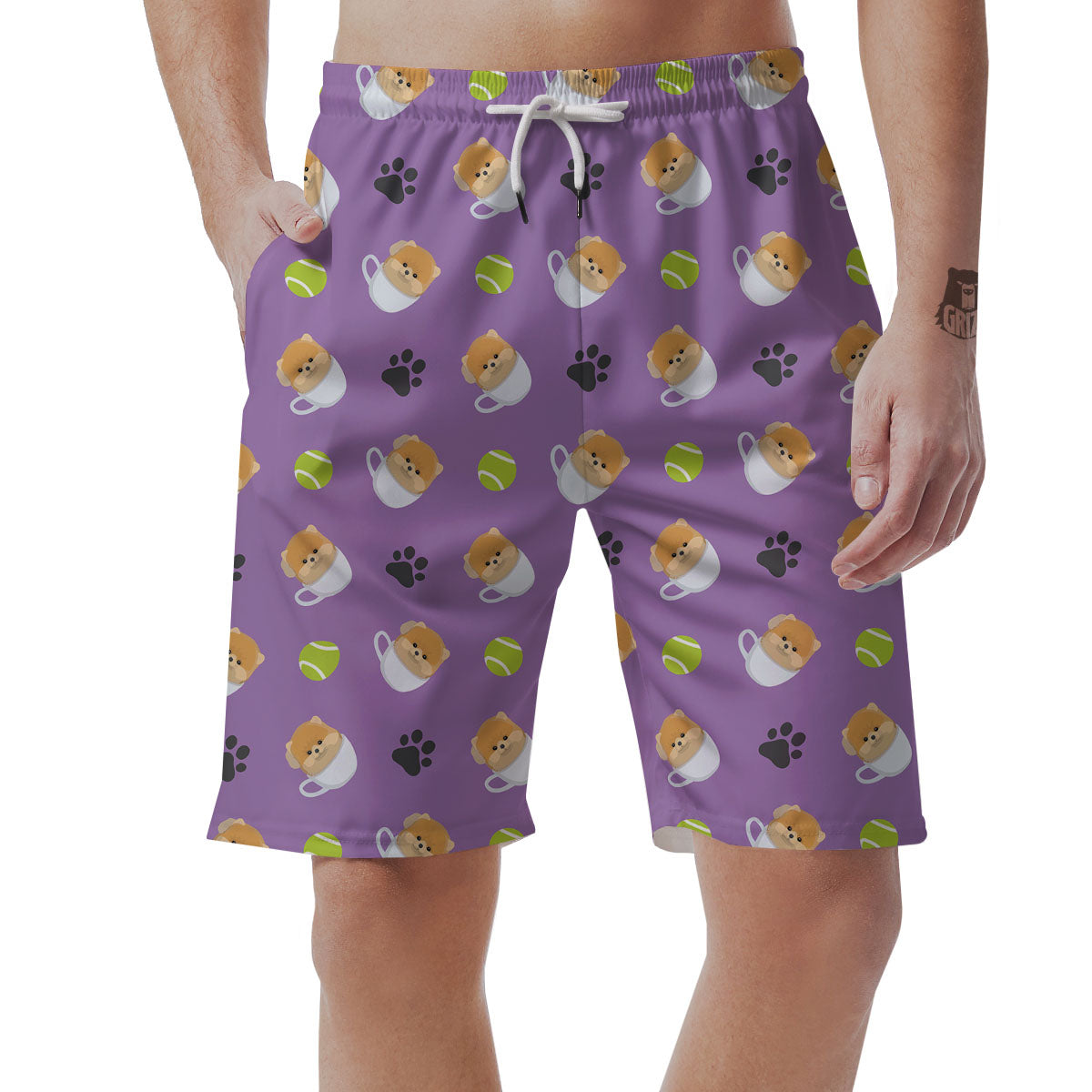 Tea Cup Pomeranian Print Pattern Men's Shorts-grizzshop