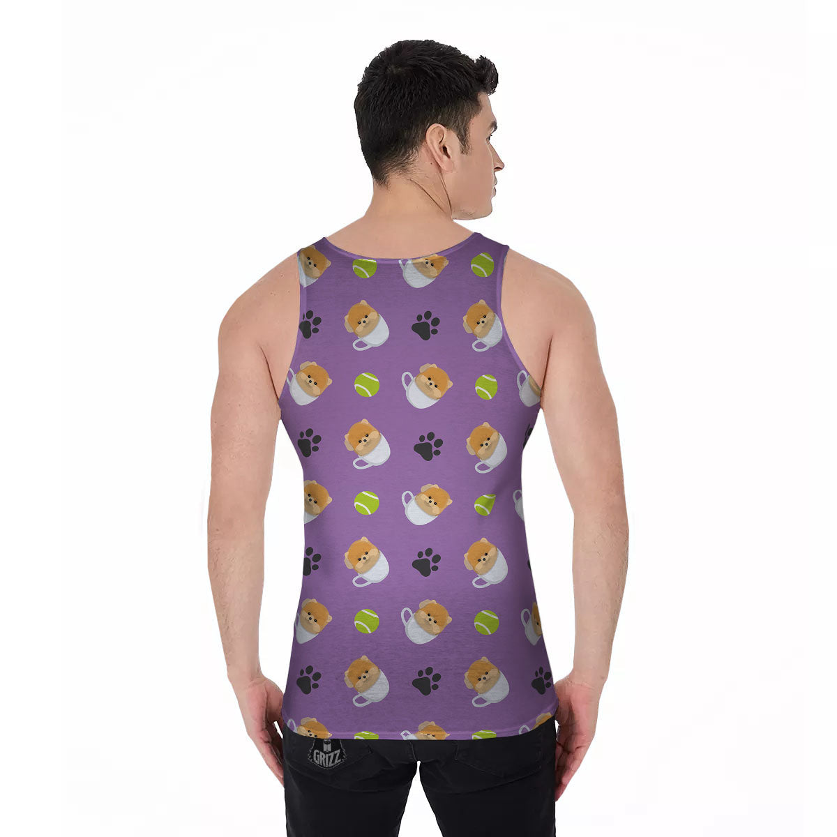 Tea Cup Pomeranian Print Pattern Men's Tank Top-grizzshop