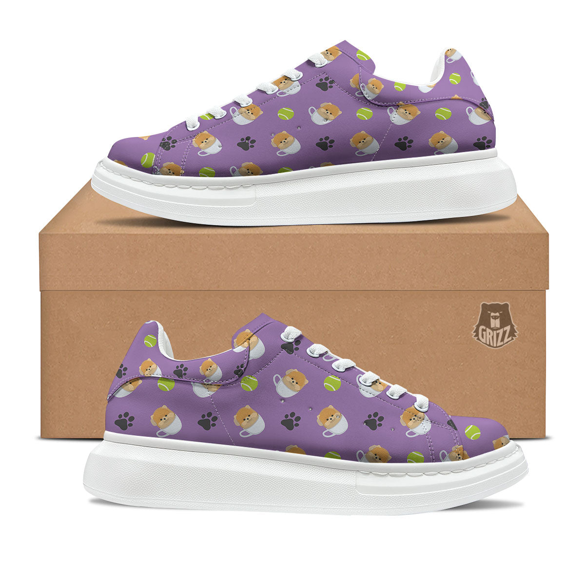 Tea Cup Pomeranian Print Pattern Platform Shoes-grizzshop