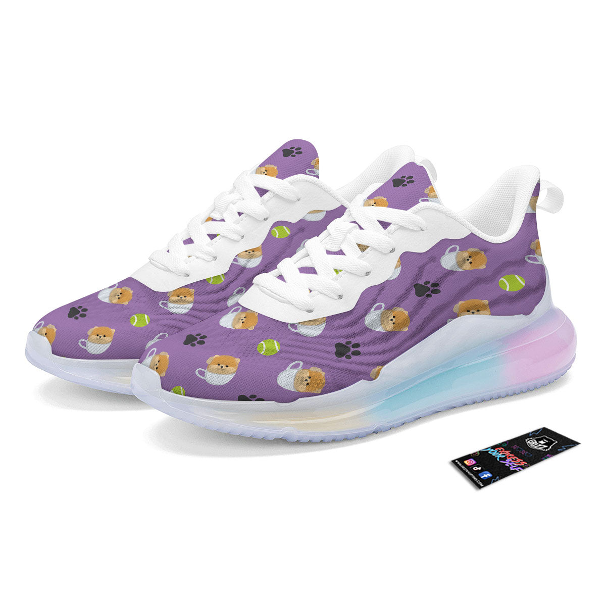 Tea Cup Pomeranian Print Pattern Running Sneakers-grizzshop