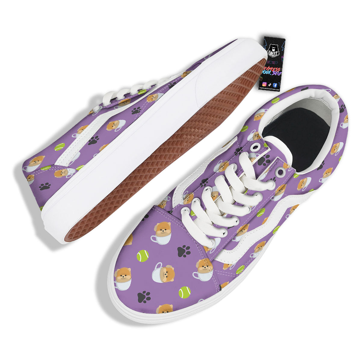 Tea Cup Pomeranian Print Pattern Skate Shoes-grizzshop