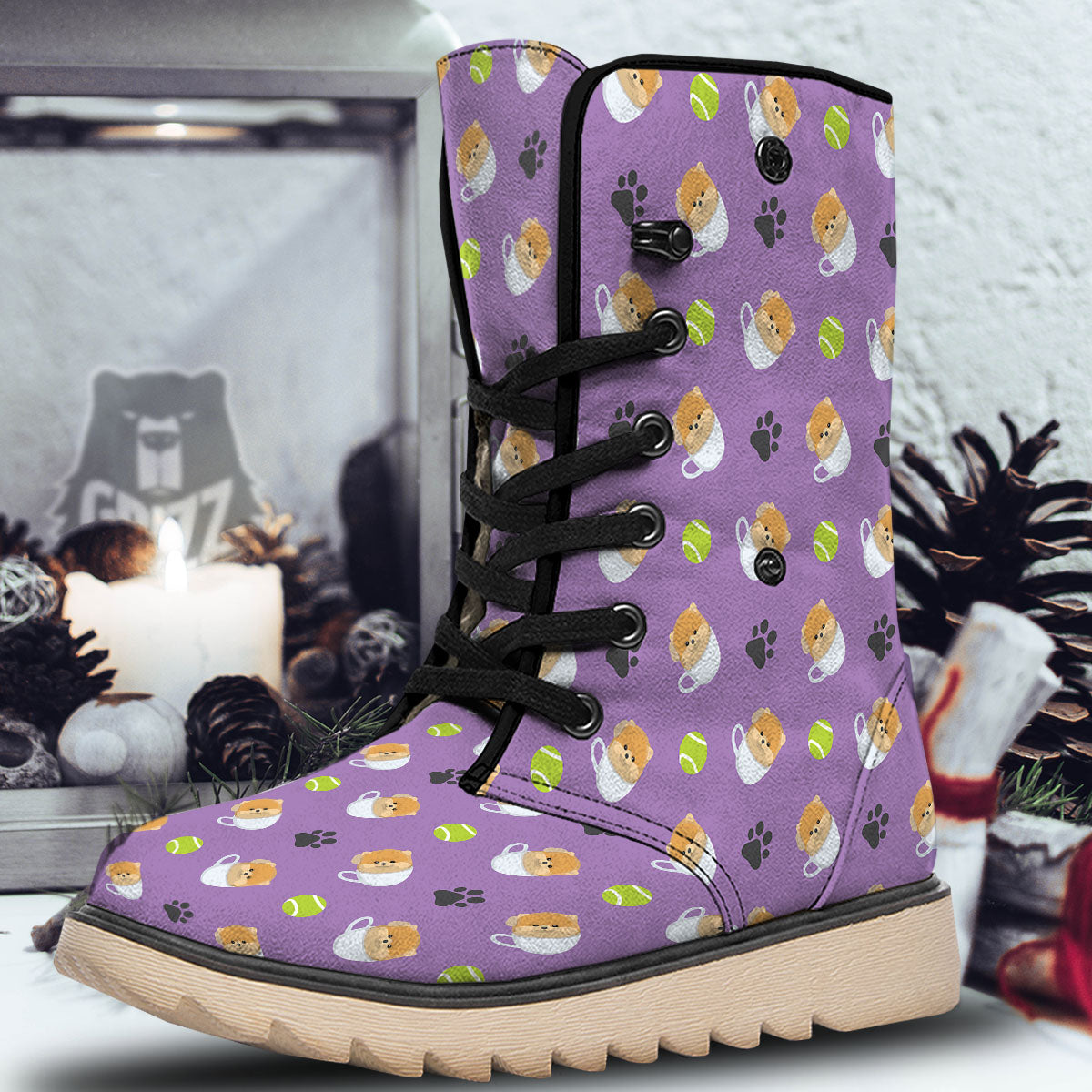 Tea Cup Pomeranian Print Pattern Snow Boots-grizzshop