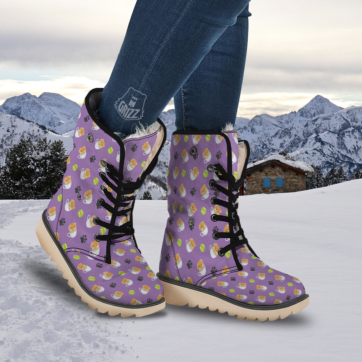 Tea Cup Pomeranian Print Pattern Snow Boots-grizzshop