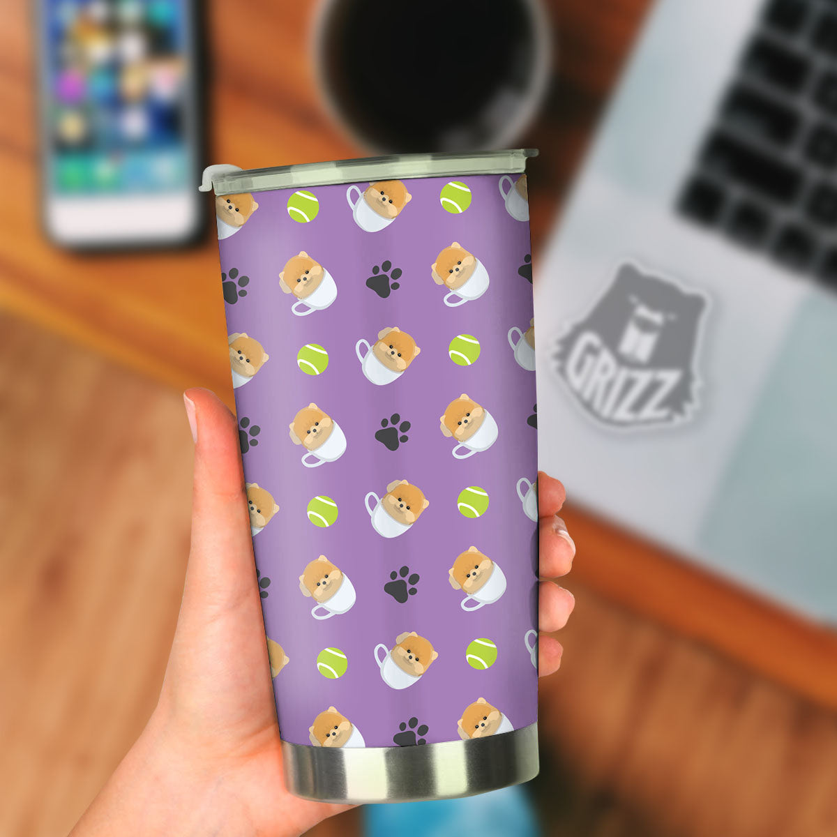 Tea Cup Pomeranian Print Pattern Tumbler-grizzshop
