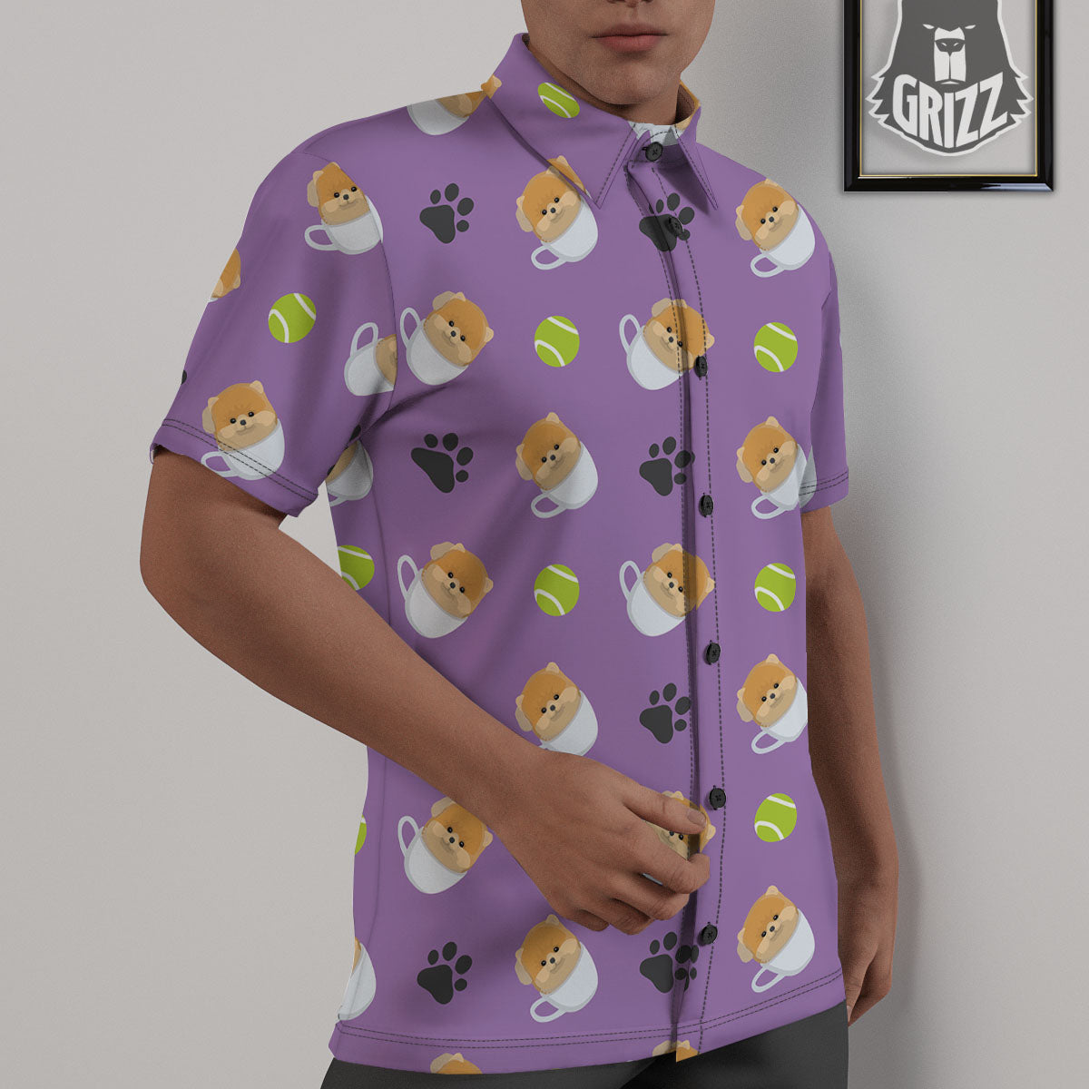 Tea Cup Pomeranian Print Pattern Untucked Shirts-grizzshop