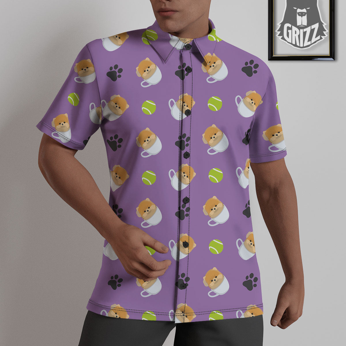 Tea Cup Pomeranian Print Pattern Untucked Shirts-grizzshop