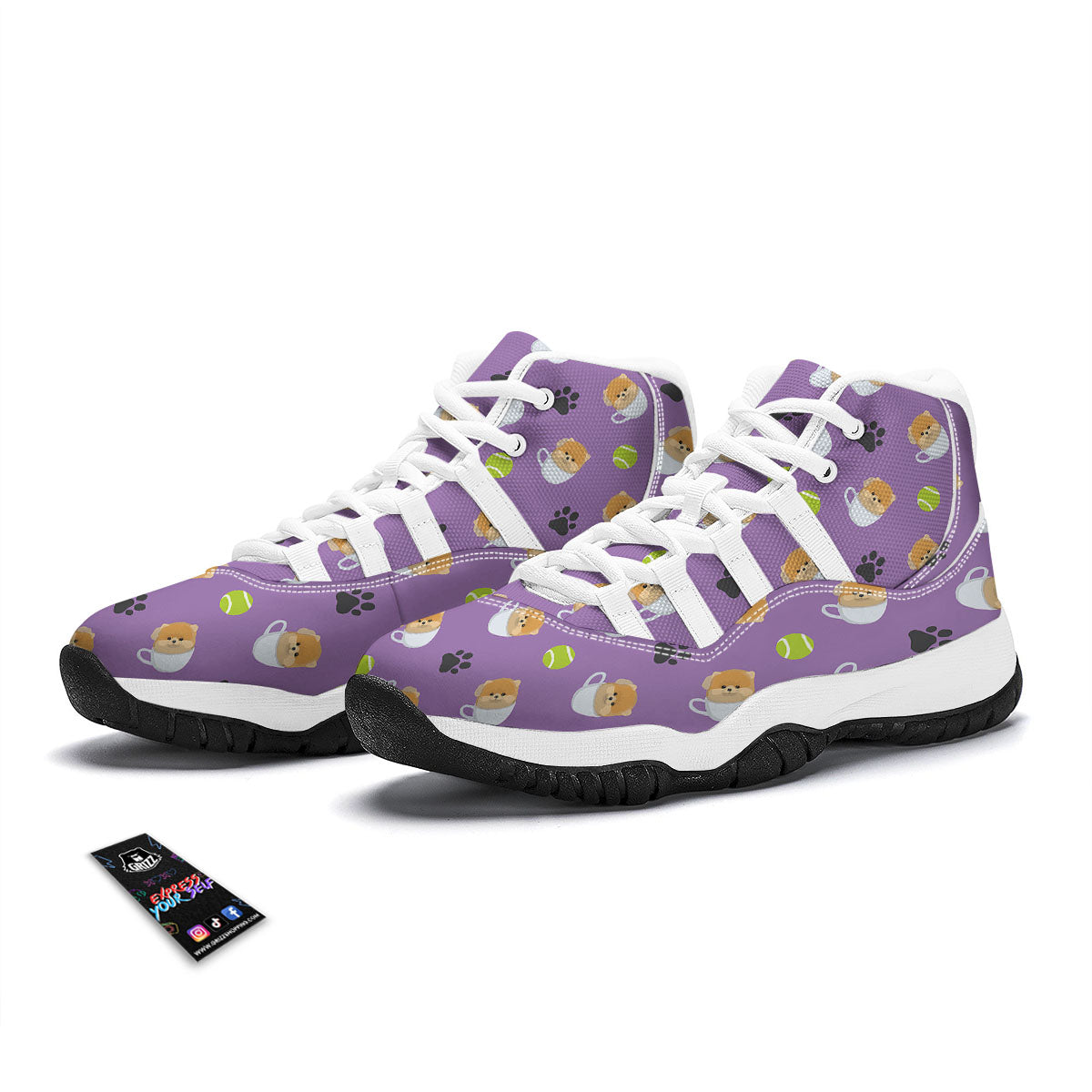 Tea Cup Pomeranian Print Pattern White Bball Shoes-grizzshop