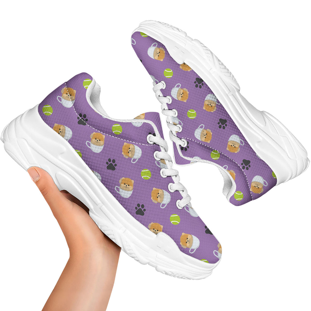 Tea Cup Pomeranian Print Pattern White Chunky Shoes-grizzshop