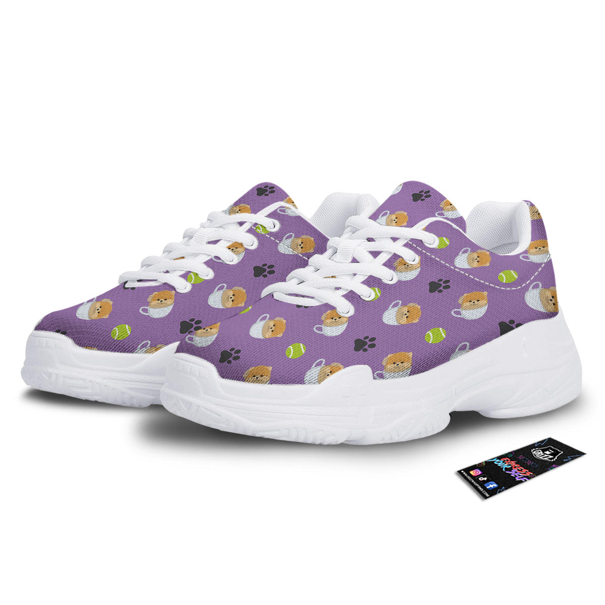 Tea Cup Pomeranian Print Pattern White Chunky Shoes-grizzshop