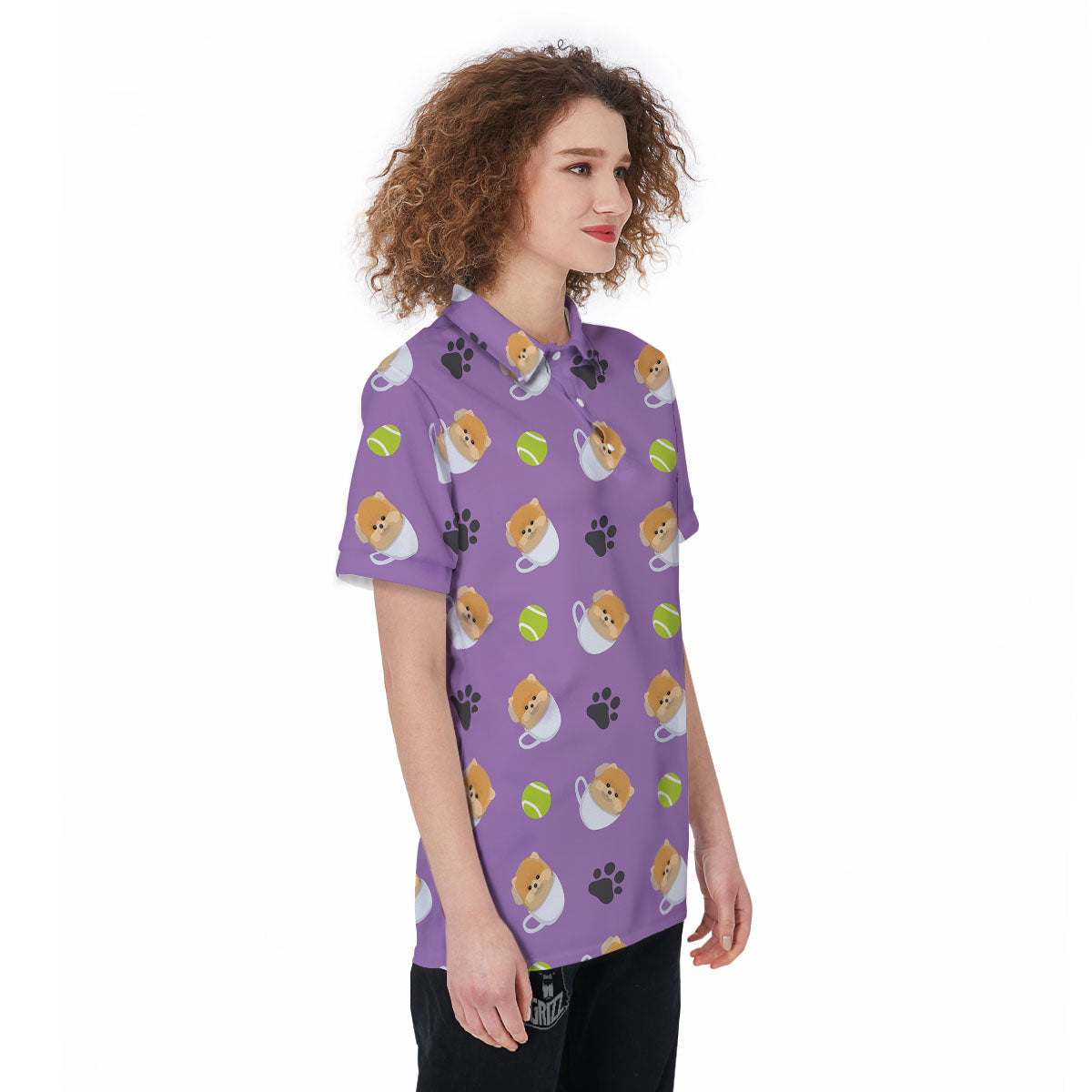 Tea Cup Pomeranian Print Pattern Women's Golf Shirts-grizzshop