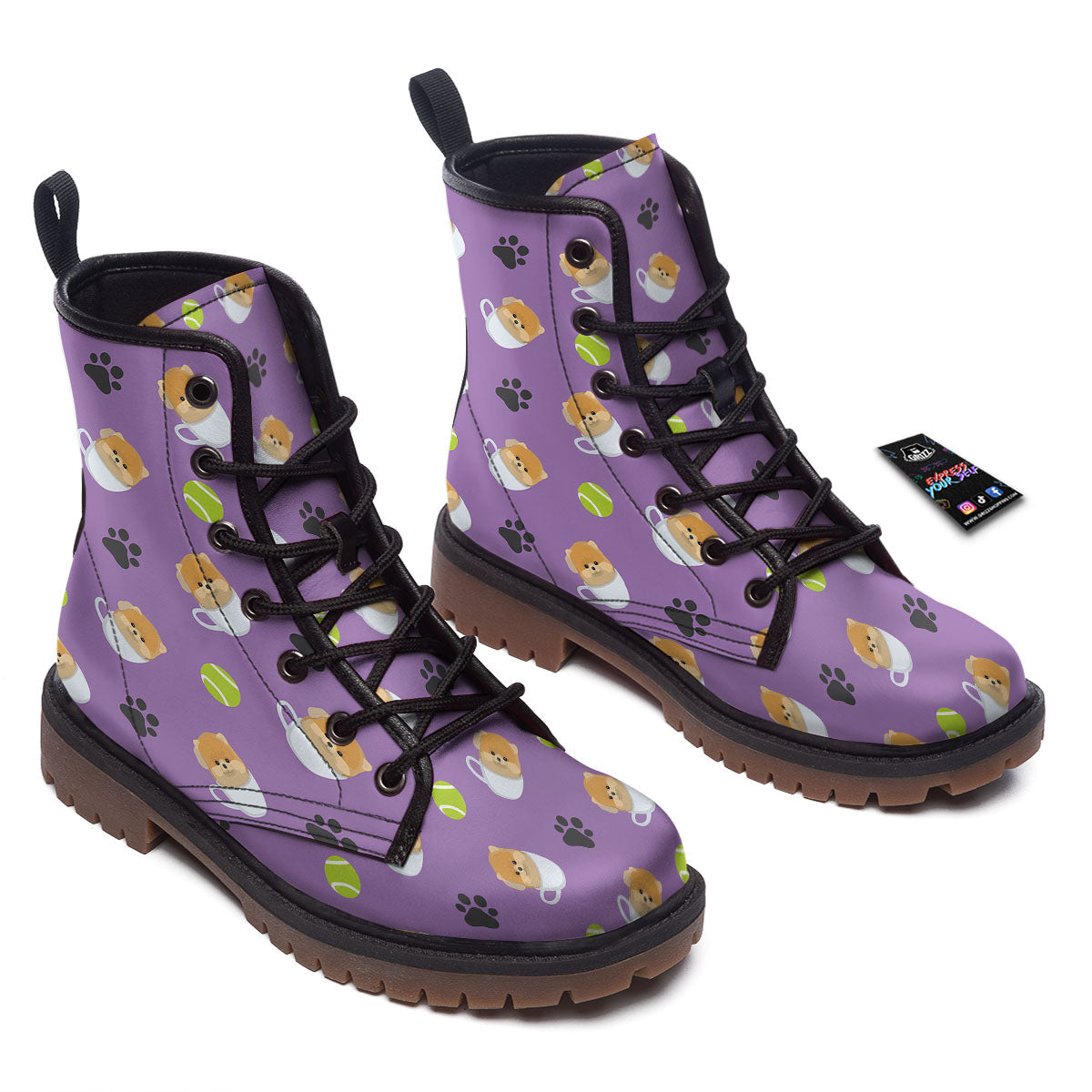 Tea Cup Pomeranian Print Pattern Work Boots-grizzshop
