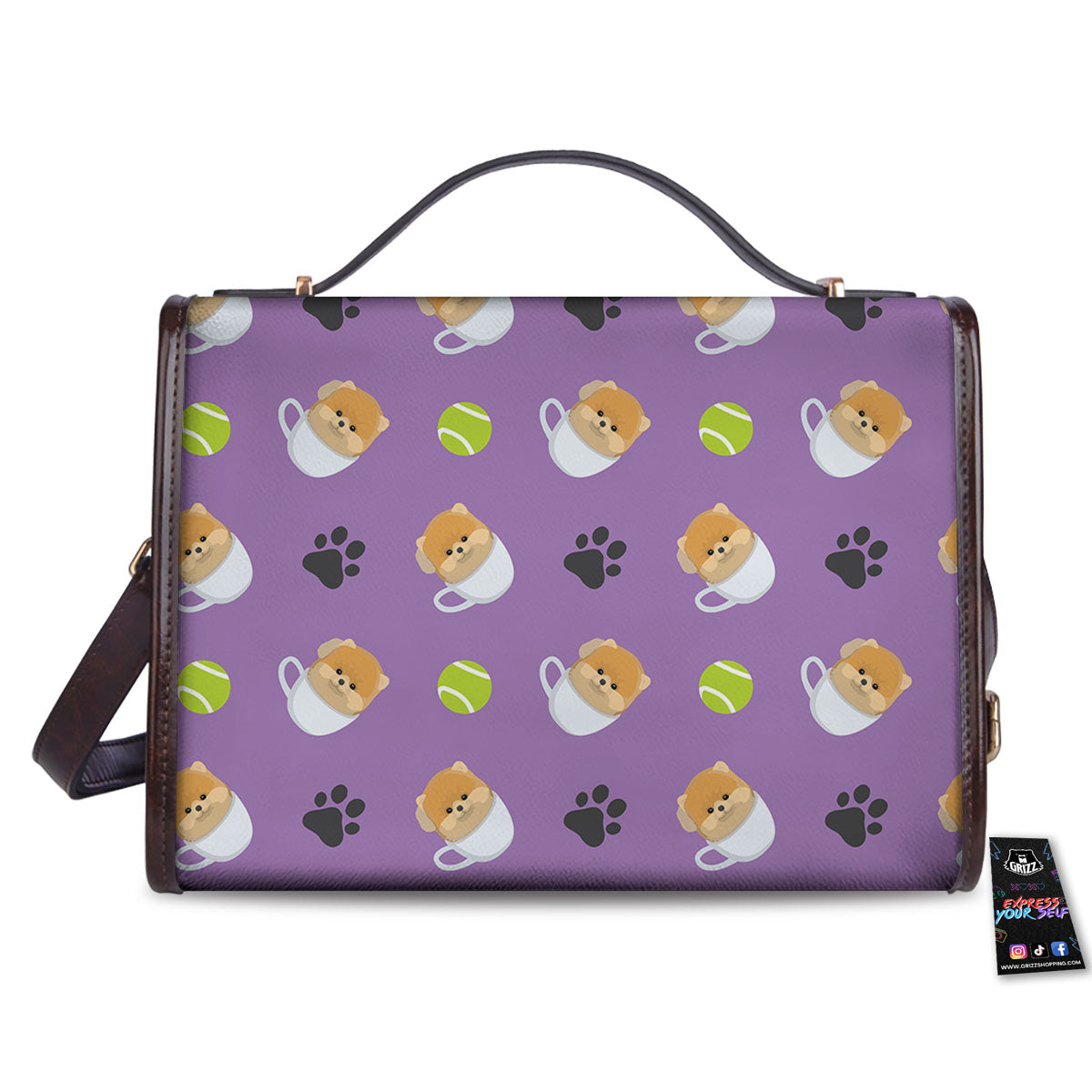 Tea Cup Pomeranian Print Pattern Women's Satchel Bag