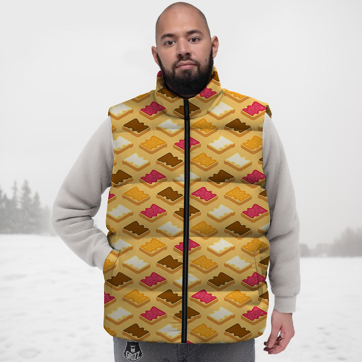 Teacher Pattern Print Down Vest-grizzshop