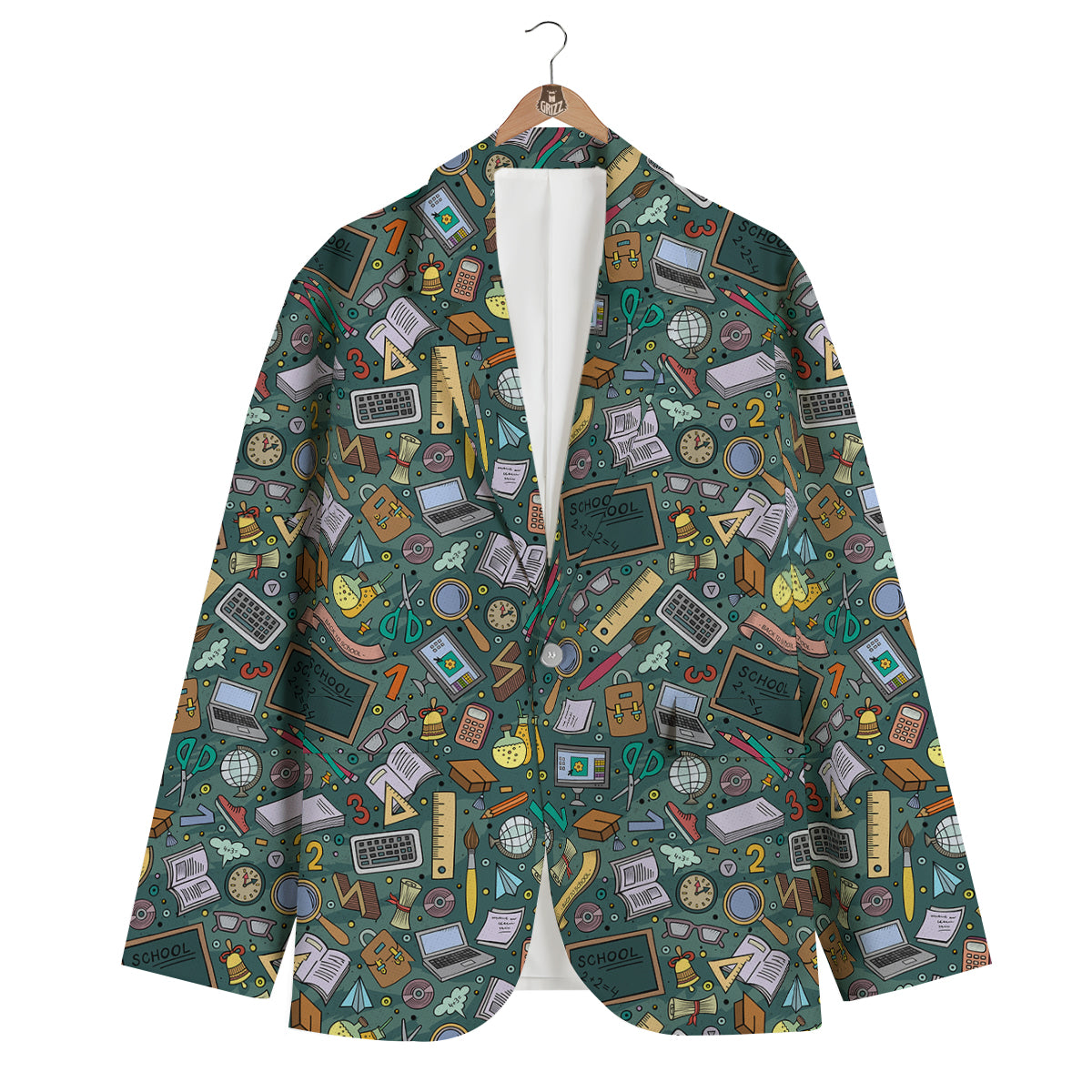 Teacher Pattern Print Men's Blazer-grizzshop