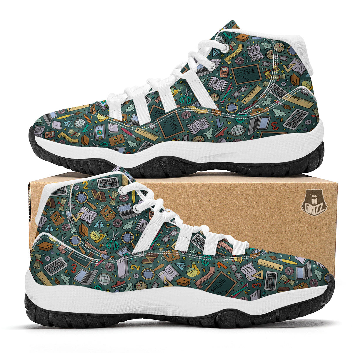 Teacher Pattern Print White Bball Shoes-grizzshop
