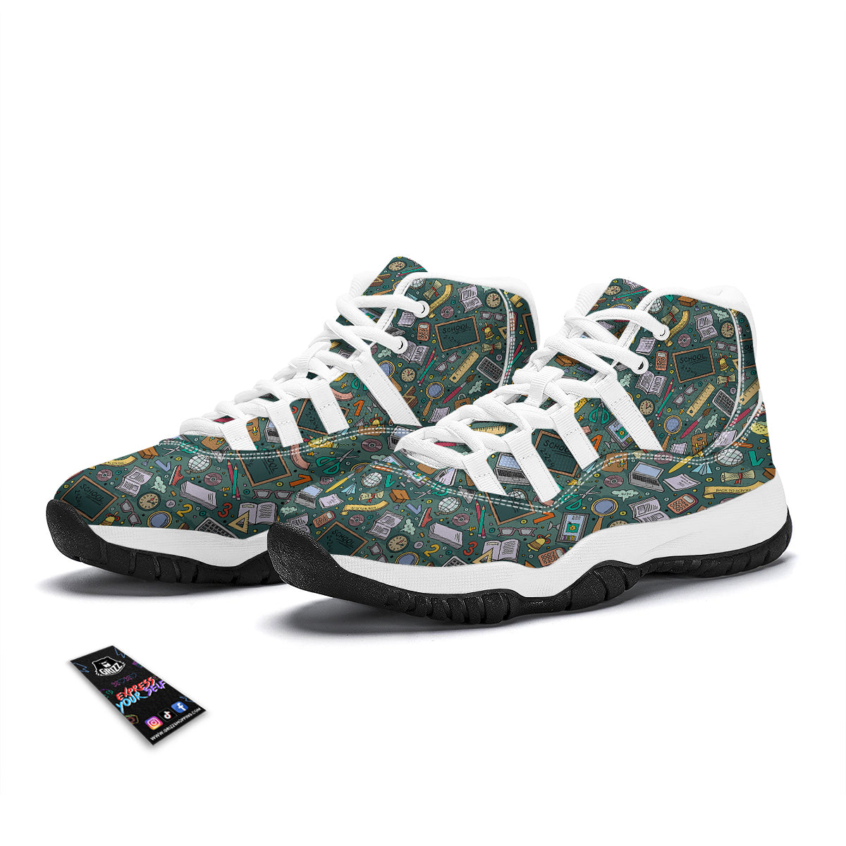 Teacher Pattern Print White Bball Shoes-grizzshop