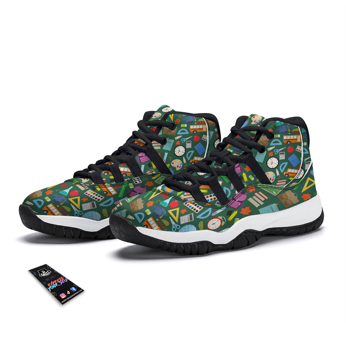 Teacher Print Pattern Black Bball Shoes-grizzshop