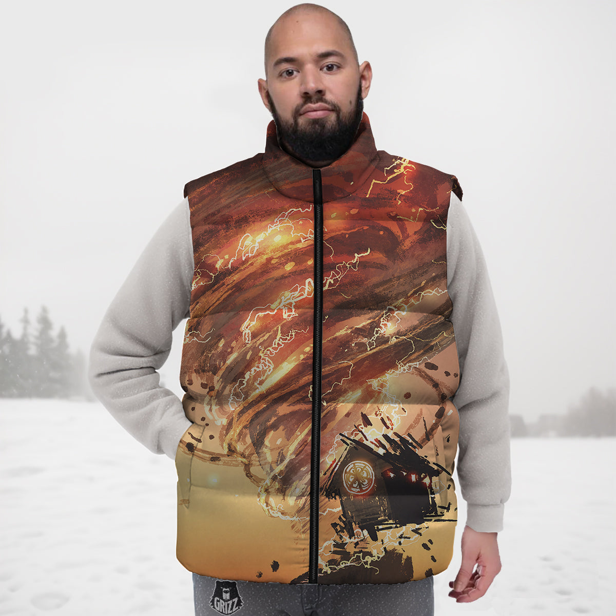 Teacher Print Pattern Down Vest-grizzshop