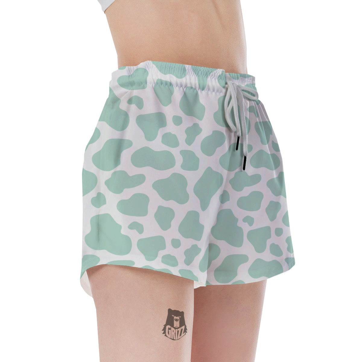 Teal And White Cow Print Women's Shorts-grizzshop